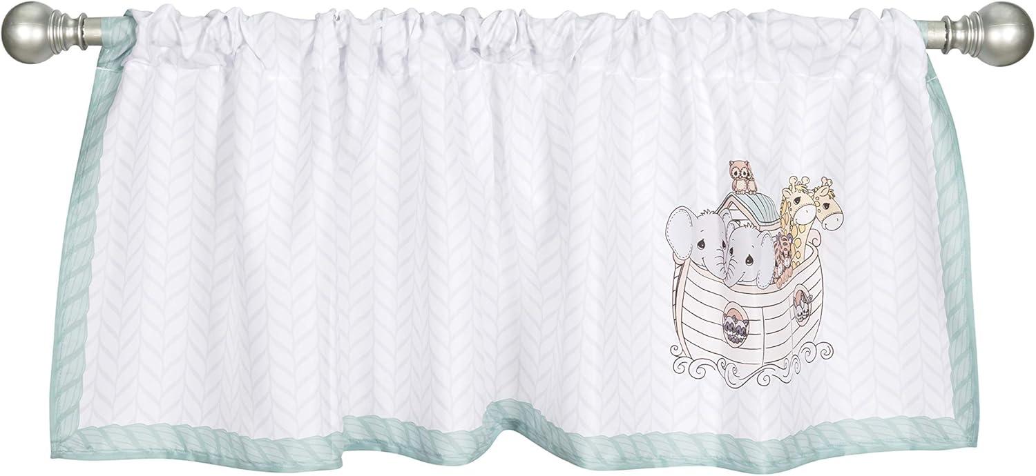 Everyday Kids Precious Moments Noah’s Ark Valance – 60x15” Window Décor with Giraffes, Tigers, Elephants and Blue Border for Baby and Toddler Boys