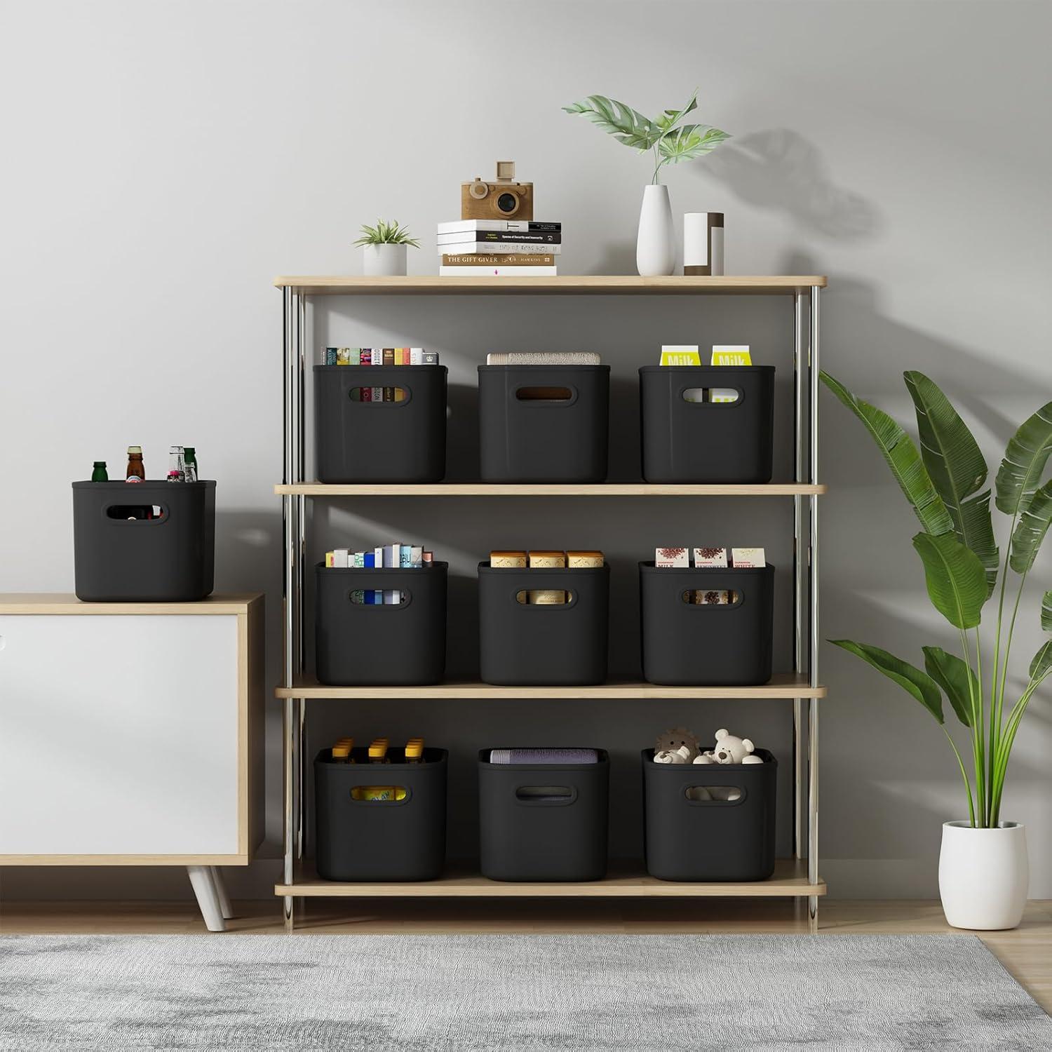 8 Pieces Colorful Storage Bins with Lid and Handle, Plastic Stackable Baskets Desktop Cube Box Cubby Bins Containers for Shelf Cabinet Bedroom Office (Multi-colored,14.2 x 10.2 x 9.5 Inch)