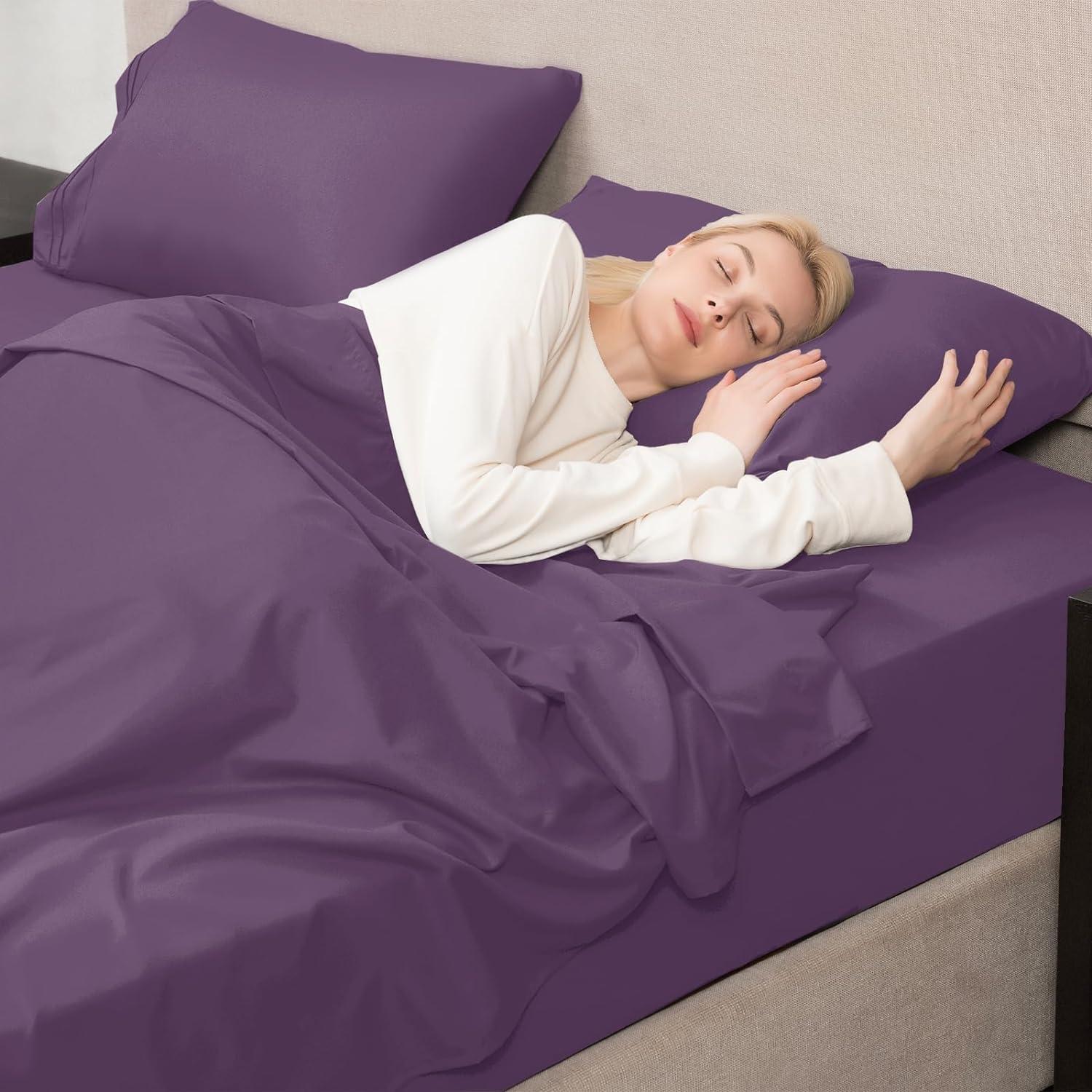Nestl 3pc Duvet Cover Set, Luxury Microfiber Duvet Cover King with Pillow Shams, Purple Eggplant