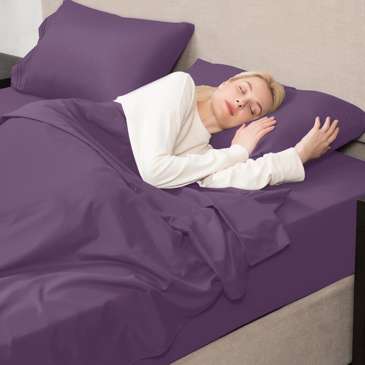 Nestl 3pc Duvet Cover Set, Luxury Microfiber Duvet Cover King with Pillow Shams, Purple Eggplant