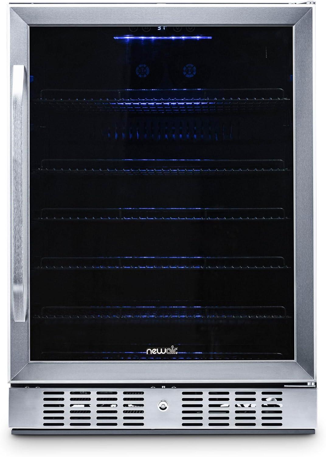 Newair 24" Built-in 177 Can Beverage Fridge in Stainless Steel with Precision Temperature Controls, Compact Drinks Cooler, Bar Refrigerator