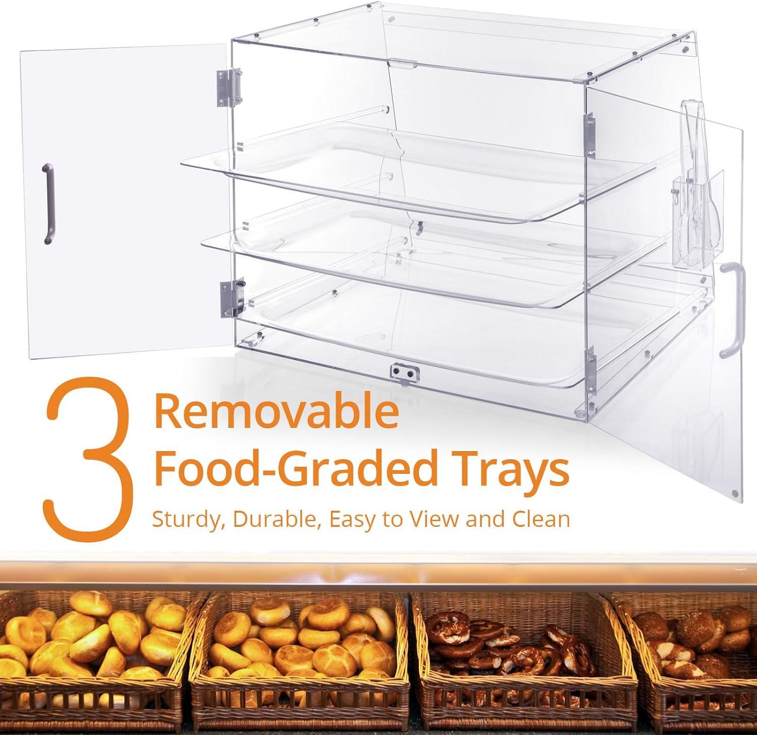 Clear Acrylic 3-Tier Countertop Bakery Display Case with Removable Trays