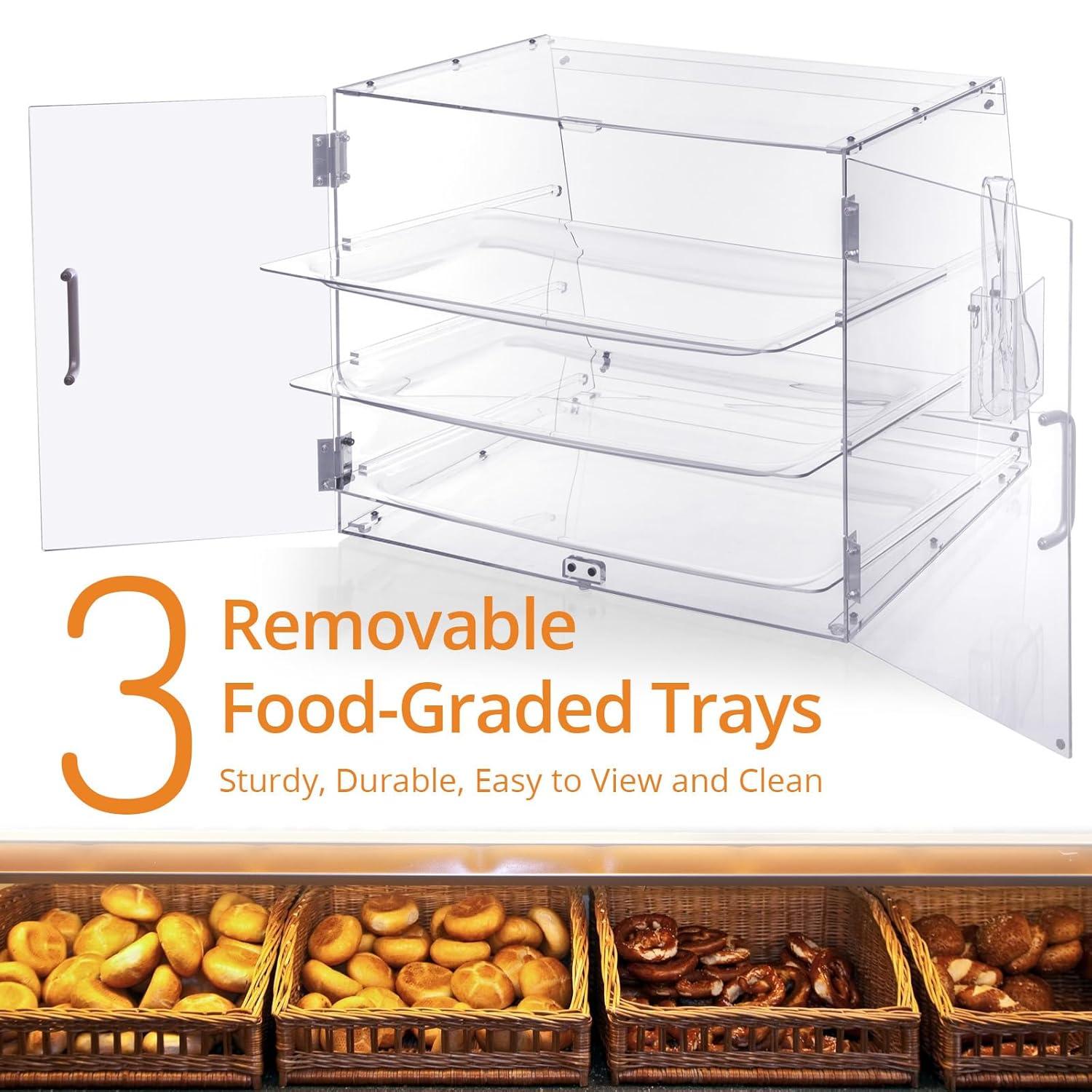 Clear Acrylic 3-Tier Countertop Bakery Display Case with Removable Trays