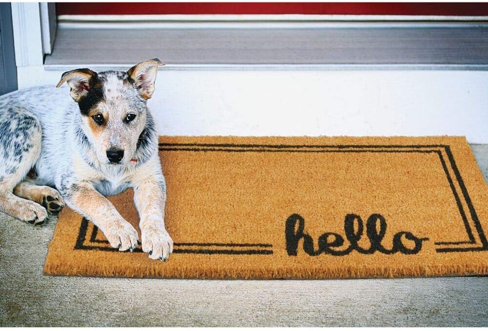 mDesign Coir and Rubber Non-Slip Indoor/Outdoor Entryway Door Mat, Natural/Black