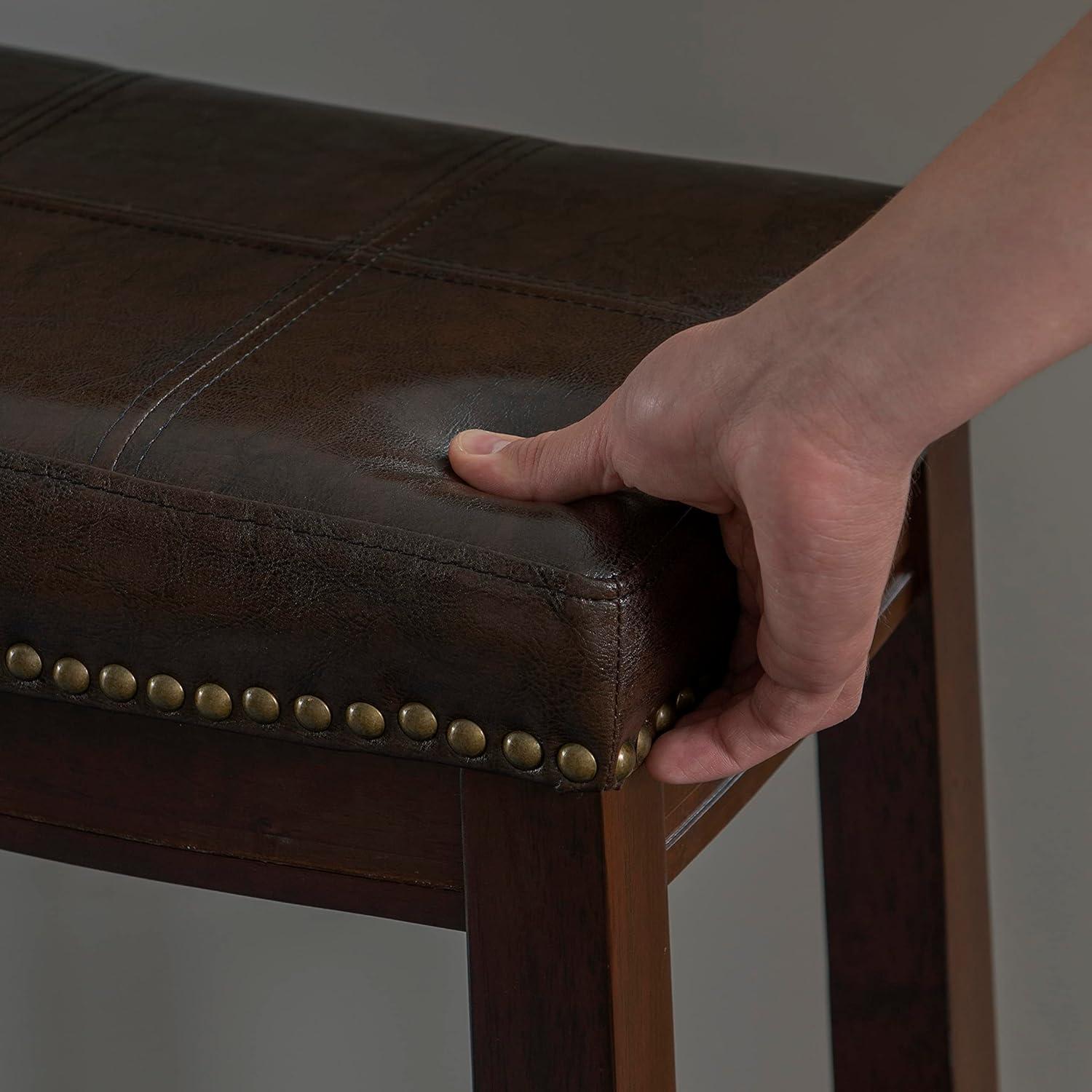 Linon 26" Claridge Backless Wood Counter Stool, Dark Brown Finish with Brown Faux Leather Fabric