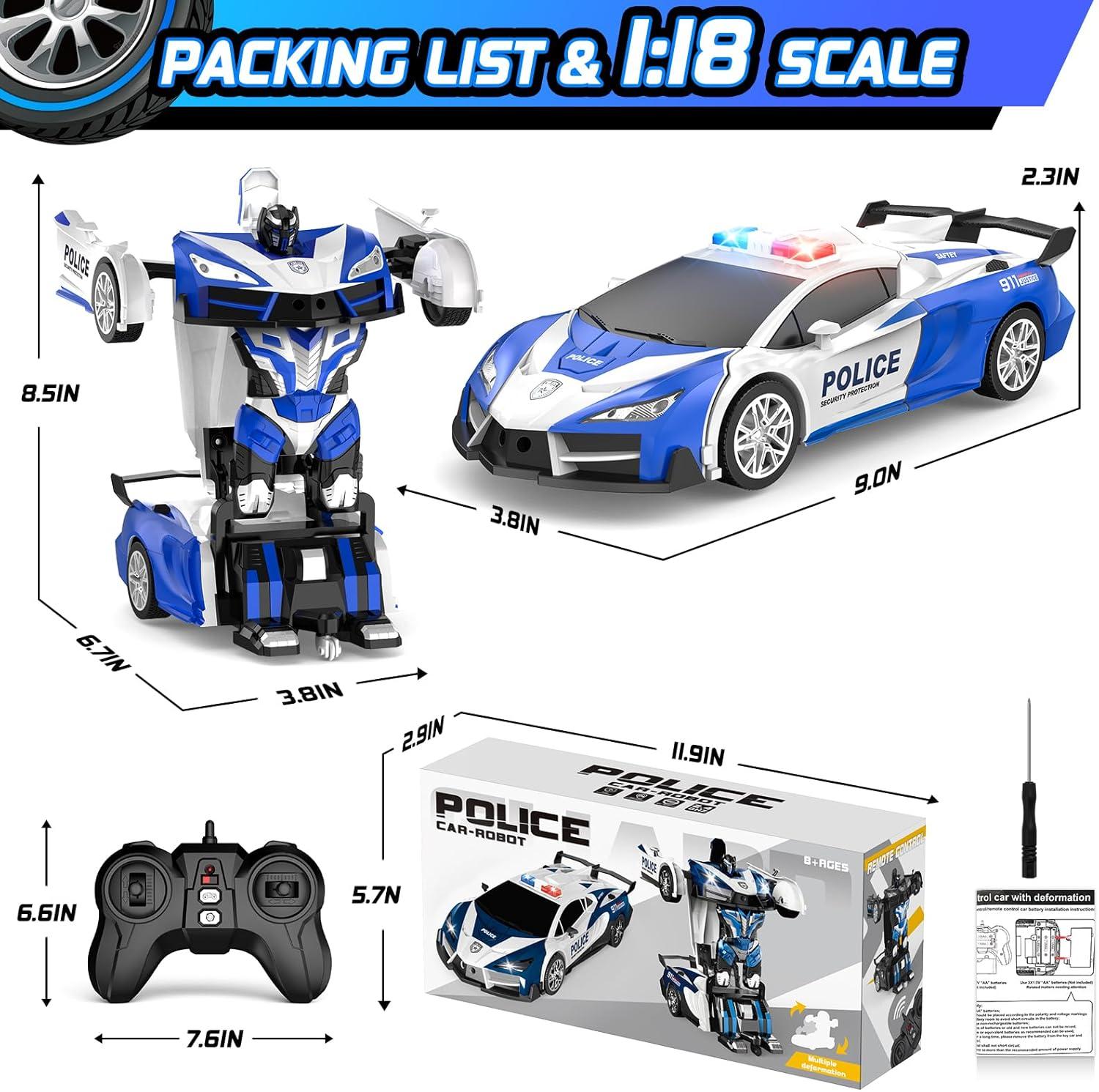 Remote Control Car for Kids , One Button Transformation to Robot with Flashing Light 2.4 Ghz Transforming Robot Car 1:18 Scale Transform RC Cars Toy Boys Girls Birthday Gift with 360 Degree Rotation