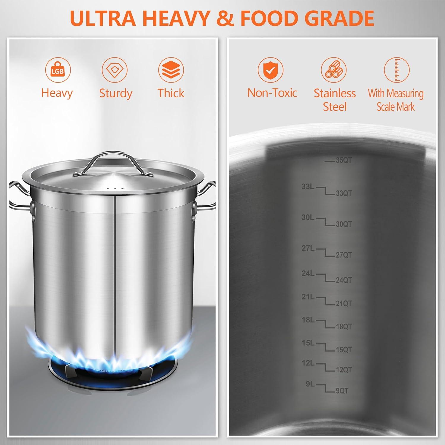 35L/9.25Gal Stock Pot Stainless Steel Large Kitchen Soup Big Cooking Restaurant