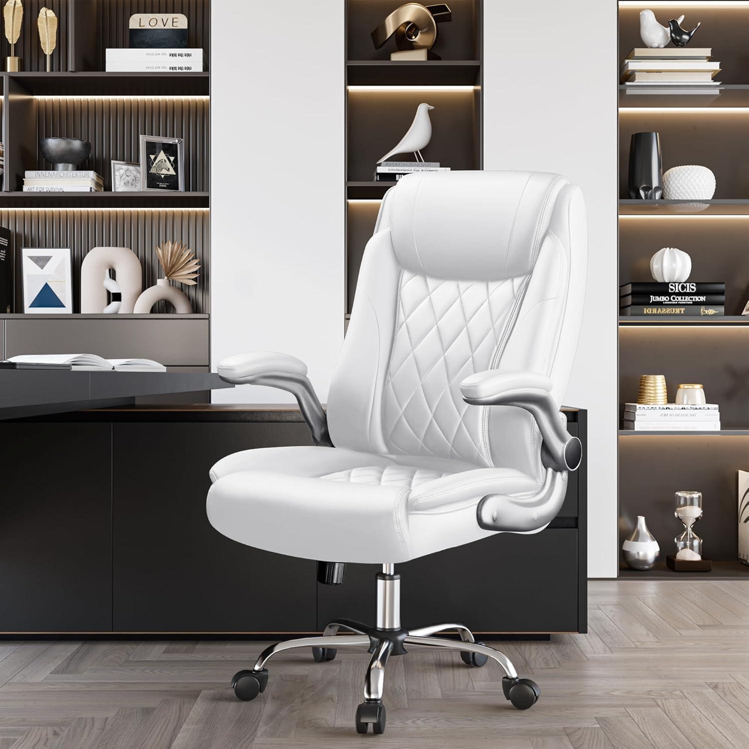 White Leather High Back Swivel Executive Office Chair