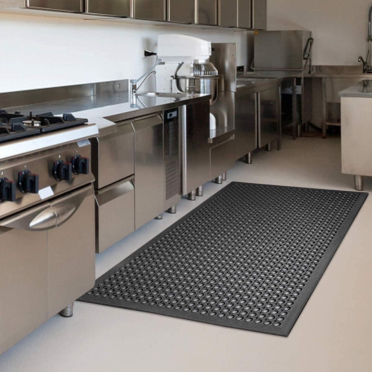 OVYEOFR 60" x 36" Rubber Floor Mat Doormat Indoor/Outdoor, Commercial Drainage Kitchen Floor Mat Anti-Fatigue Non-Slip Mat for Restaurant Bar Bathroom Garage, Black