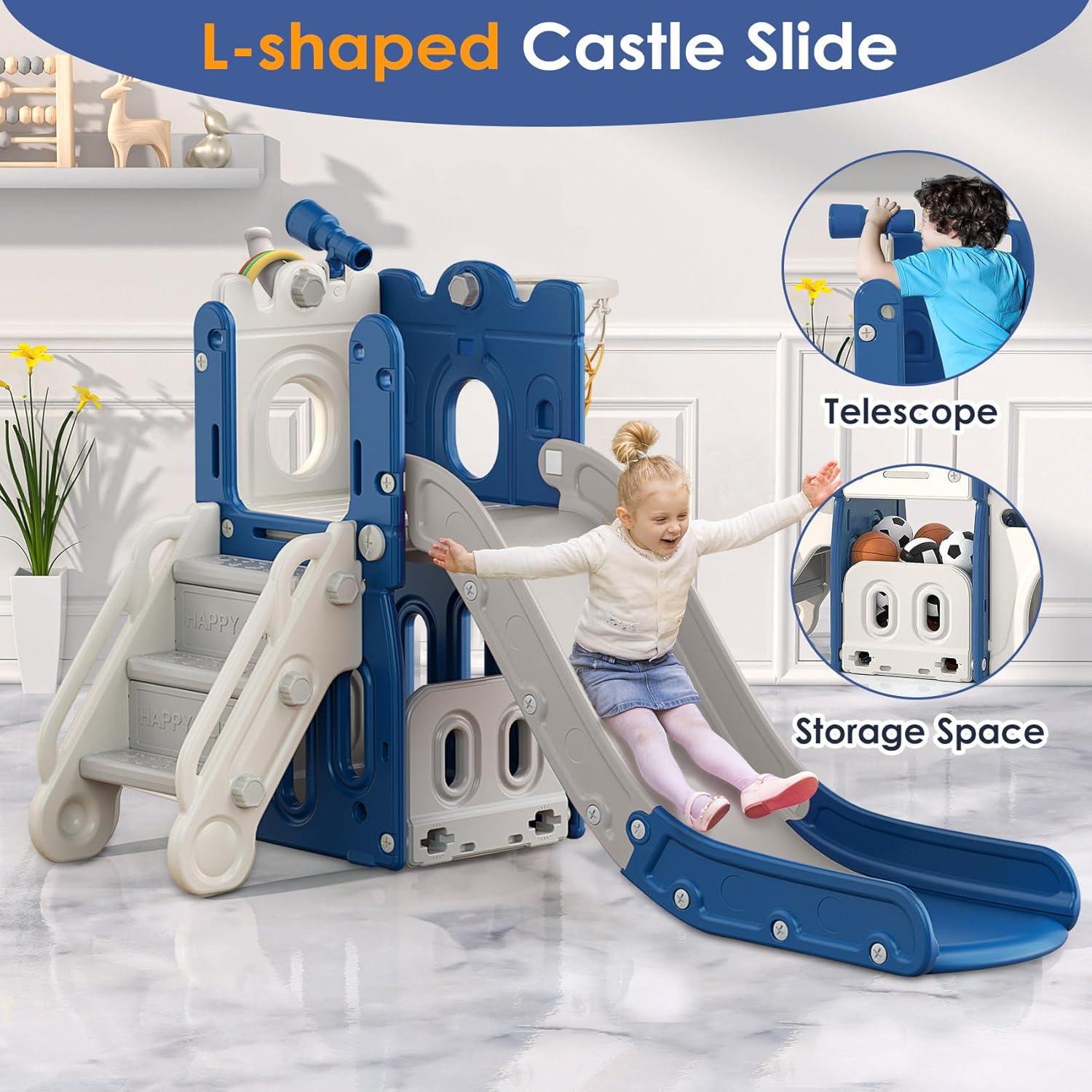 5 in 1 Toddler slide, Kids Slide with Climber Outdoor Indoor Slide Cute Duck Theme Playset