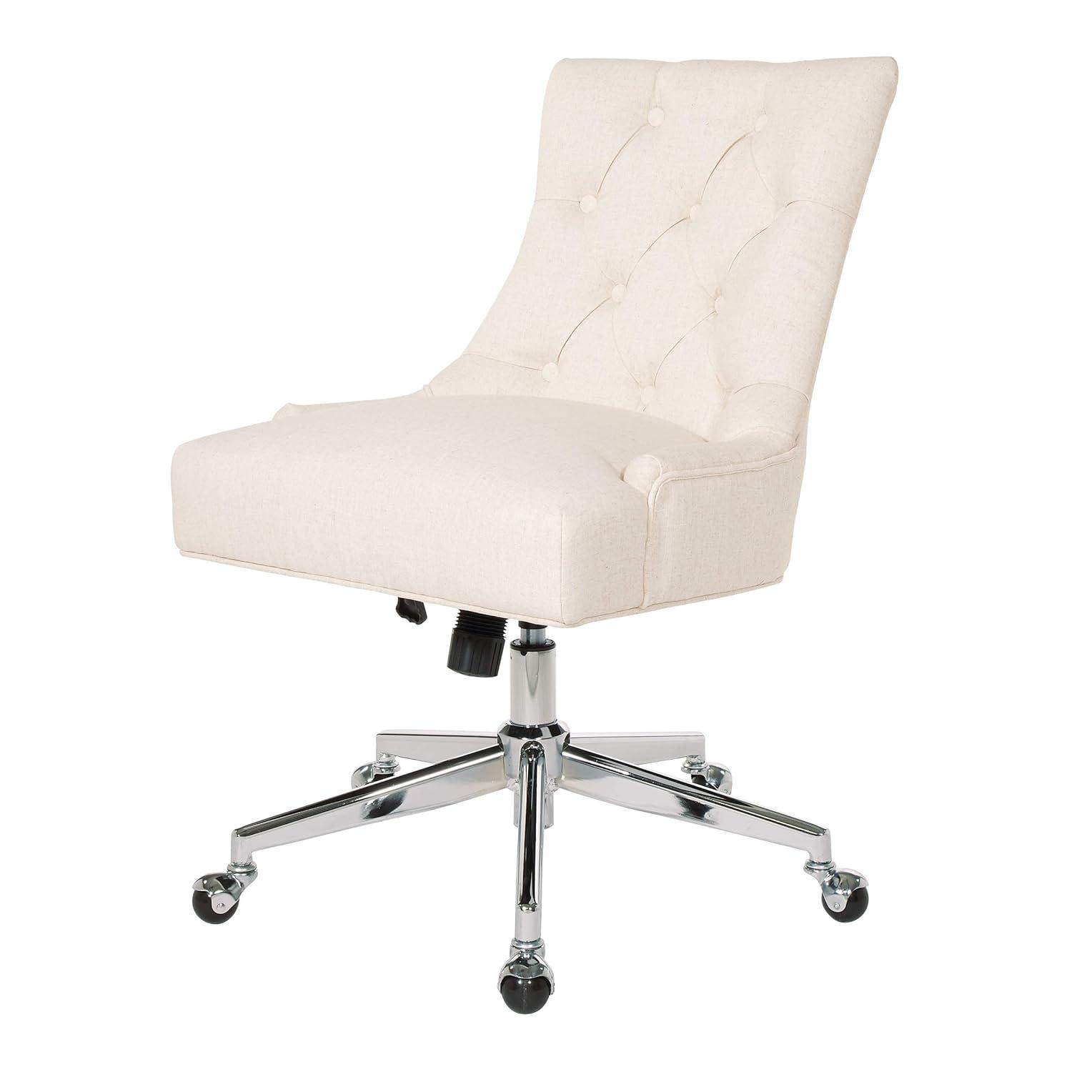 Amelia Office Chair Linen - OSP Home Furnishings: Swivel, Tufted, Adjustable Height, Metal Frame, No Arms