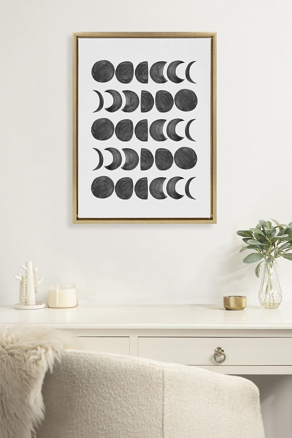 Kate and Laurel Sylvie 901 Moon Phases Black on White Framed Canvas by Teju Reval of SnazzyHues