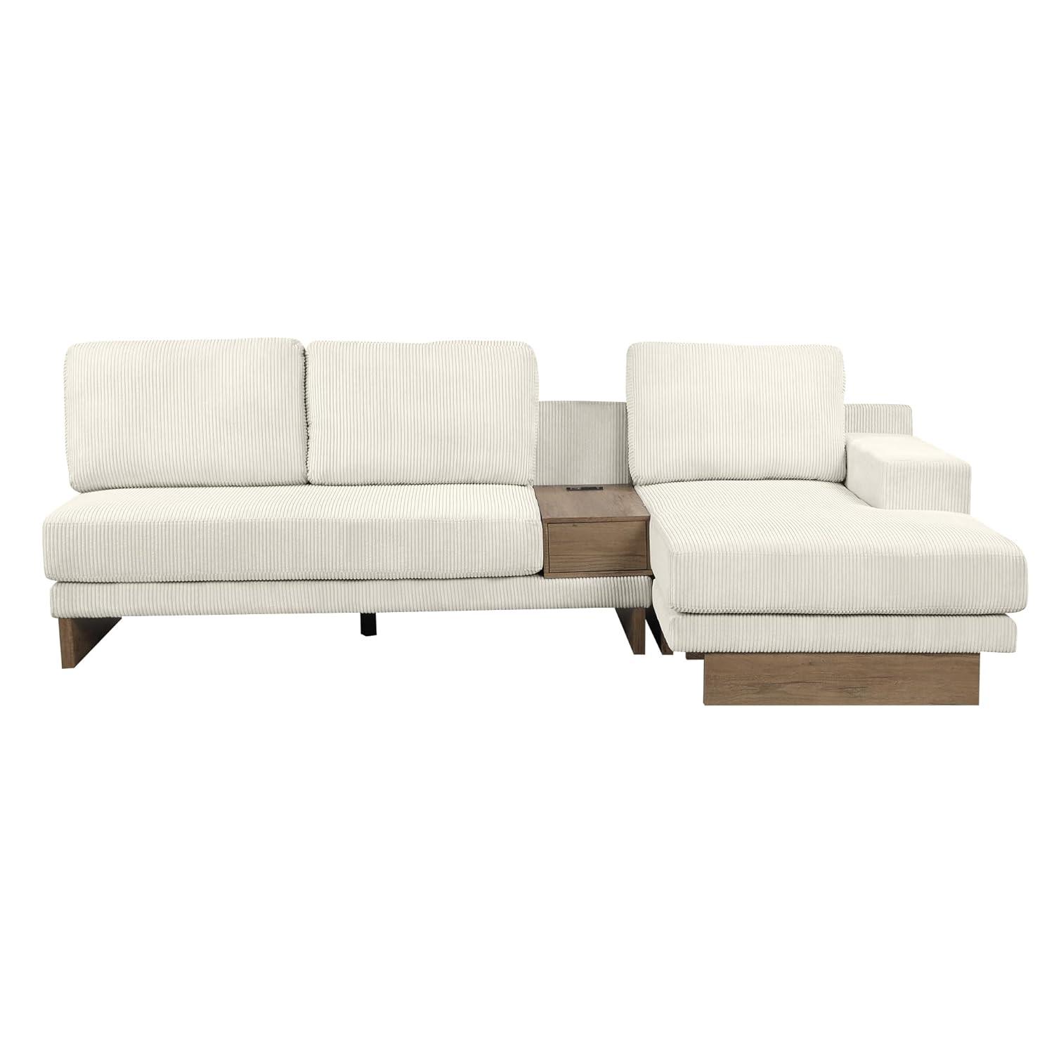 114" L-shaped Sofa Sectional Sofa with Two USB Ports and Two Power Sockets, A Storage Drawer and A Reversible Chaise Lounge for Living Room