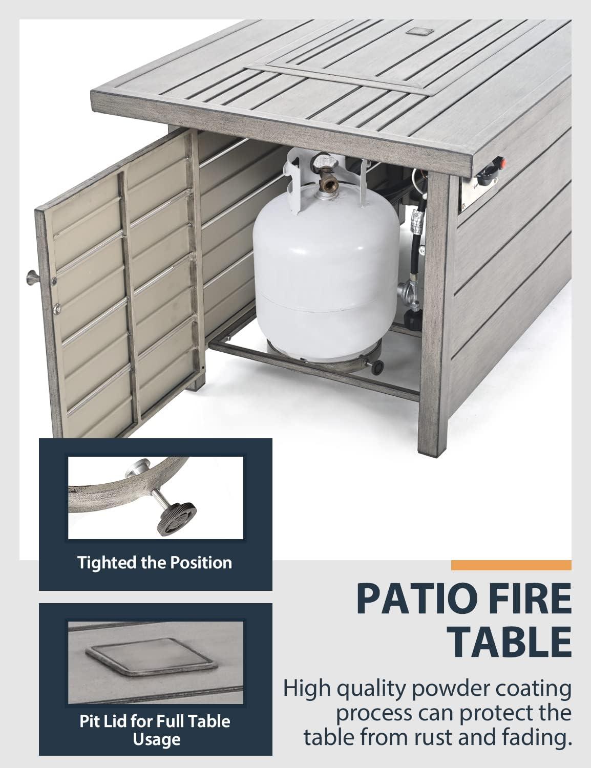 Gray Aluminum Gas Fire Pit Table with Slatted Top