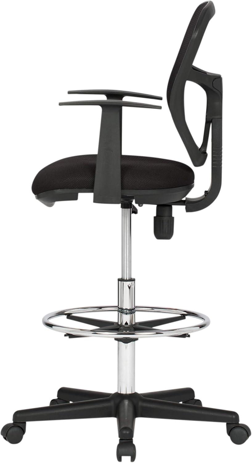 Riviera Drafting Chair - Black: Mesh Back, Adjustable Height, Footring, Home Office & Studio Comfort