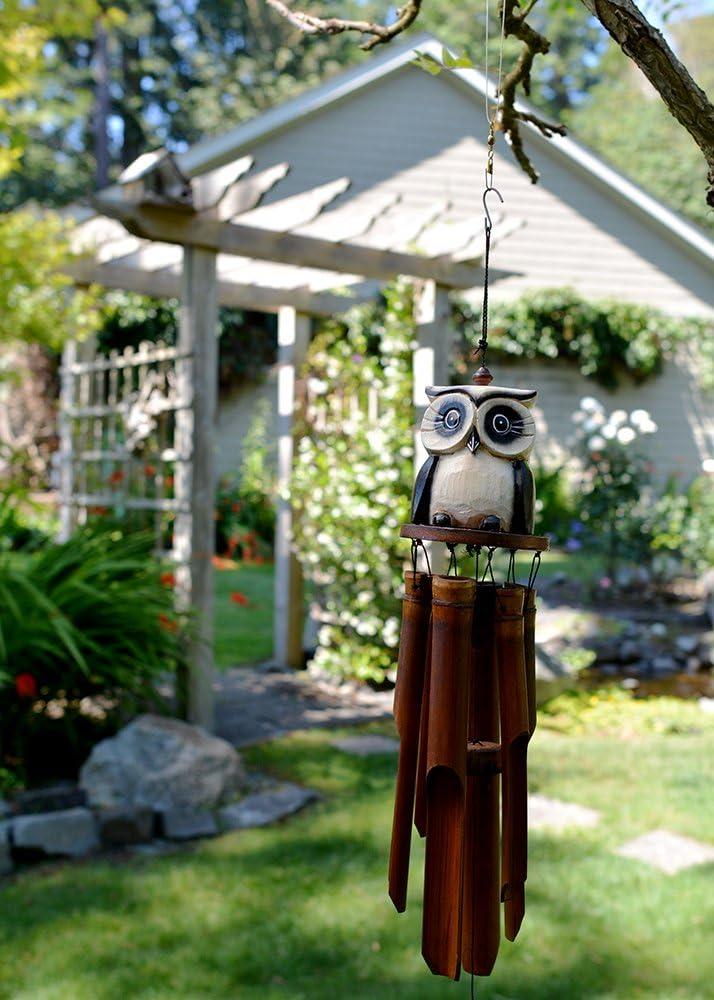 Handcrafted Tan and Black Bamboo Owl Wind Chime