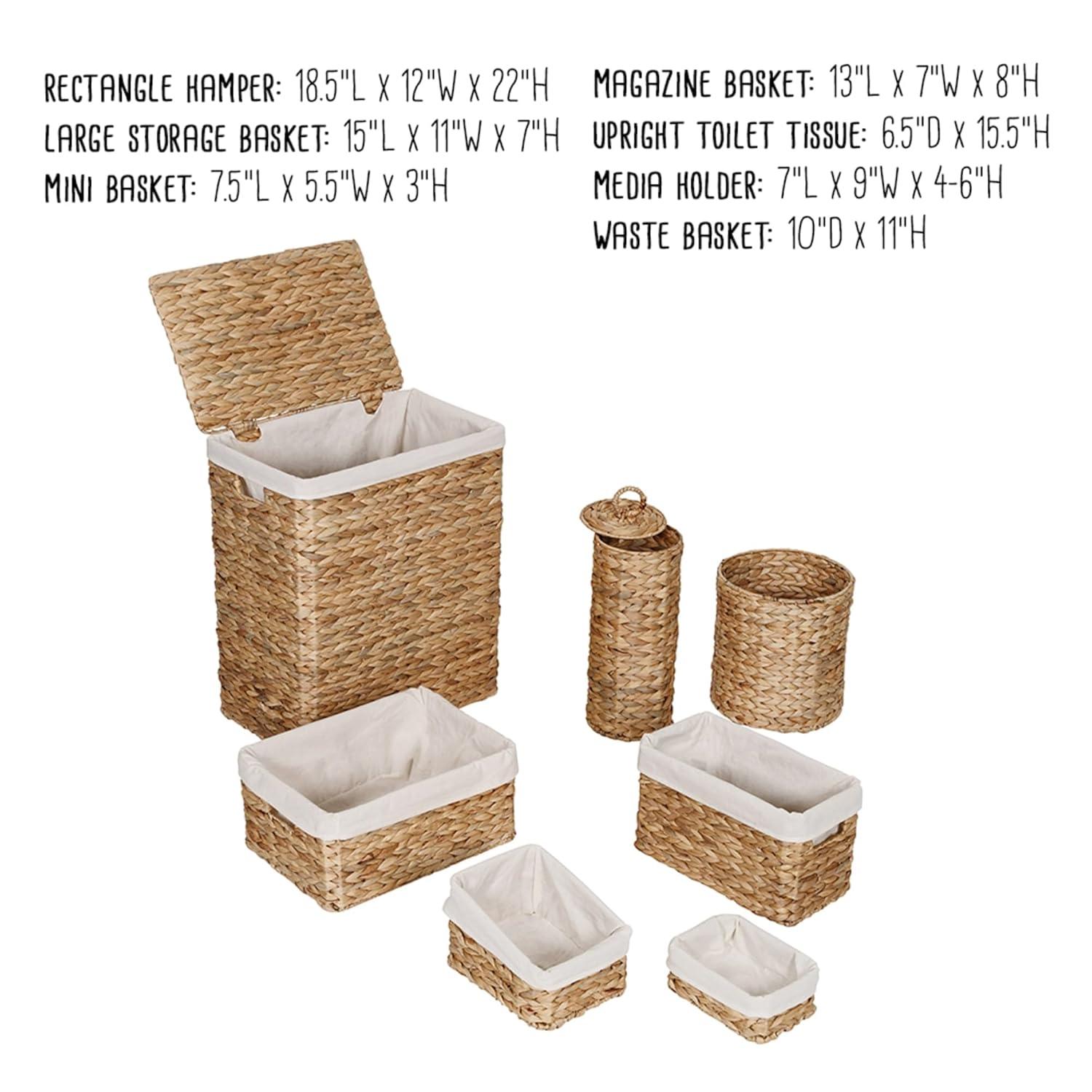 Honey-Can-Do Water Hyacinth Wicker Laundry Hamper and Bath Storage Basket Set of 7, Natural/White