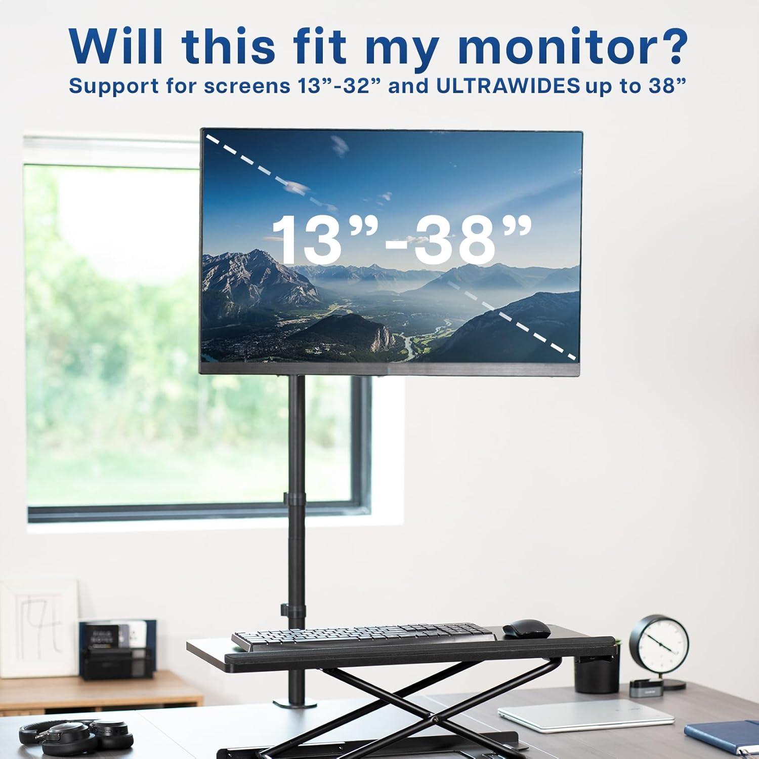 Extra Tall Black Steel Adjustable Single Monitor Desk Mount