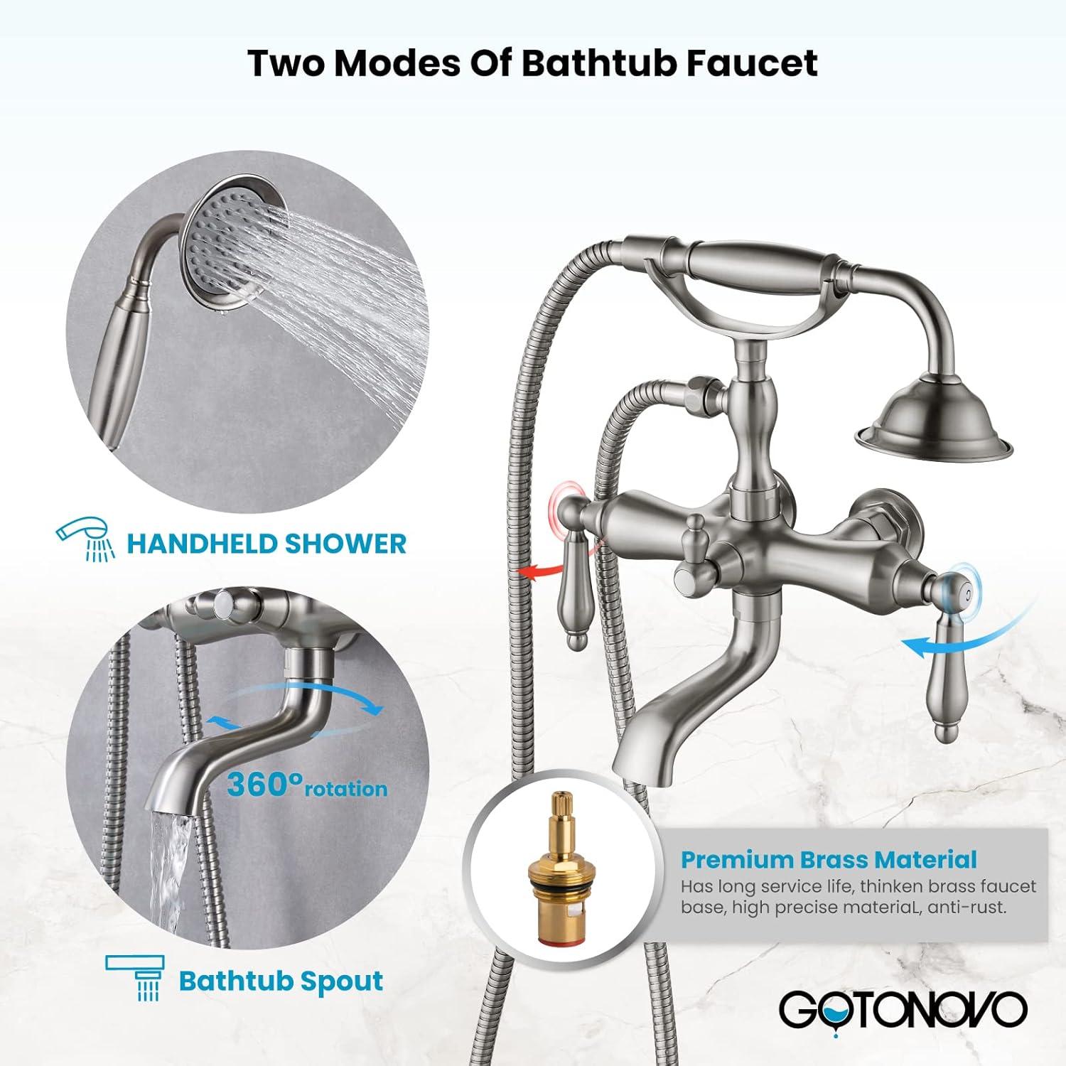 2 Handle Wall Mounted Clawfoot Tub Faucet