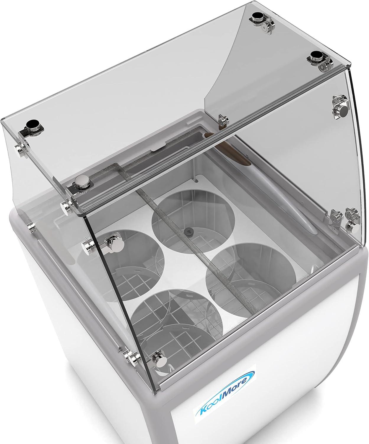 KoolMore 26 in. 4 Tub Ice Cream Dipping Cabinet Display Freezer with Sliding Glass Door and Sneeze Guard, 6 cu. ft. KM-ICD-26SD-FG.