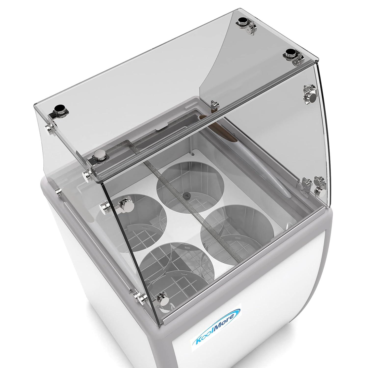 KoolMore 26 in. 4 Tub Ice Cream Dipping Cabinet Display Freezer with Sliding Glass Door and Sneeze Guard, 6 cu. ft. KM-ICD-26SD-FG.
