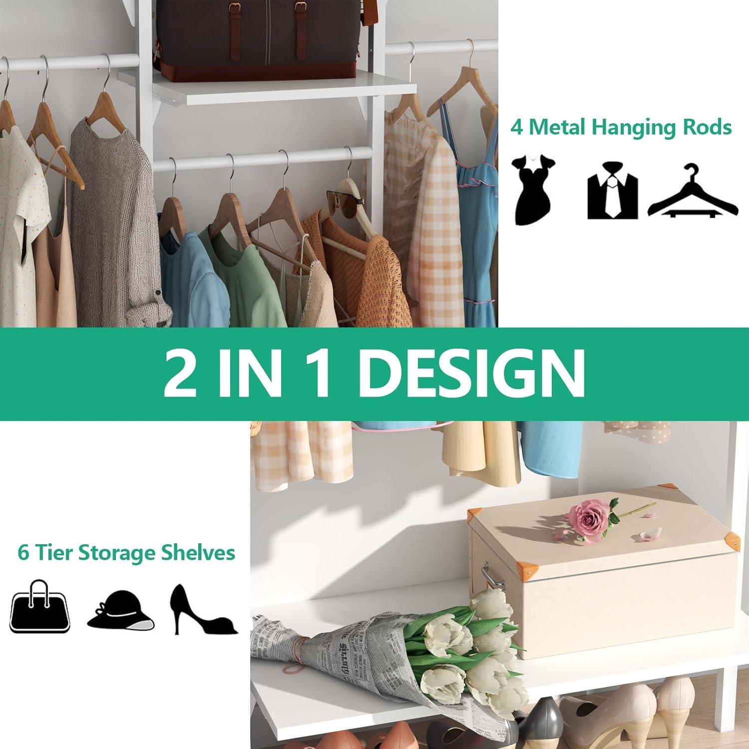 Rebrilliant Oloran Gold Wall Mount Clothes Rack with 4 Hanging Rods, Clothing Rack with 6-Tier Adjustable Shelves