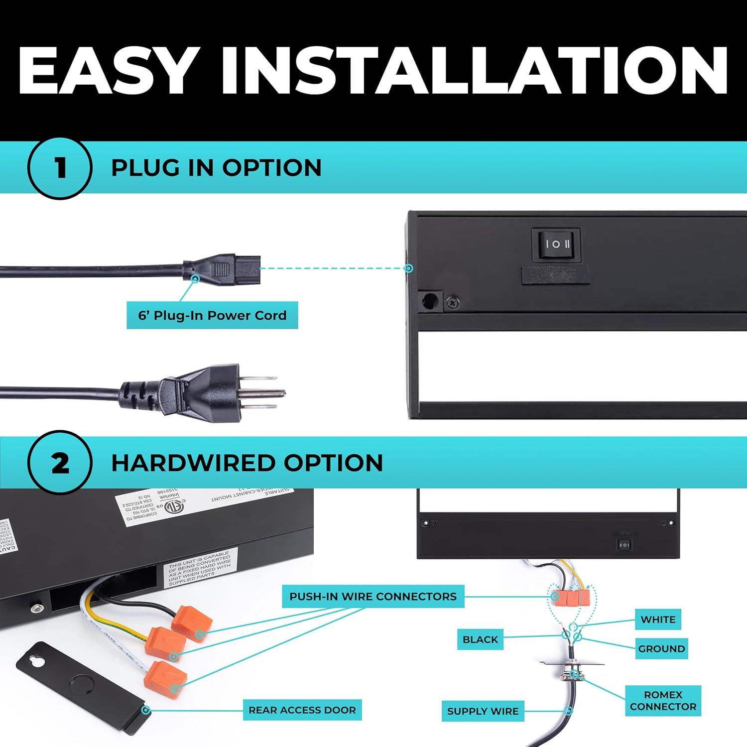 Black 18 Inch LED Under Cabinet Light with Dimmable Switch