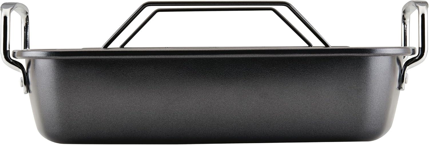 Black Nonstick Steel Roasting Pan with Rack and Handles, 17x13 Inch