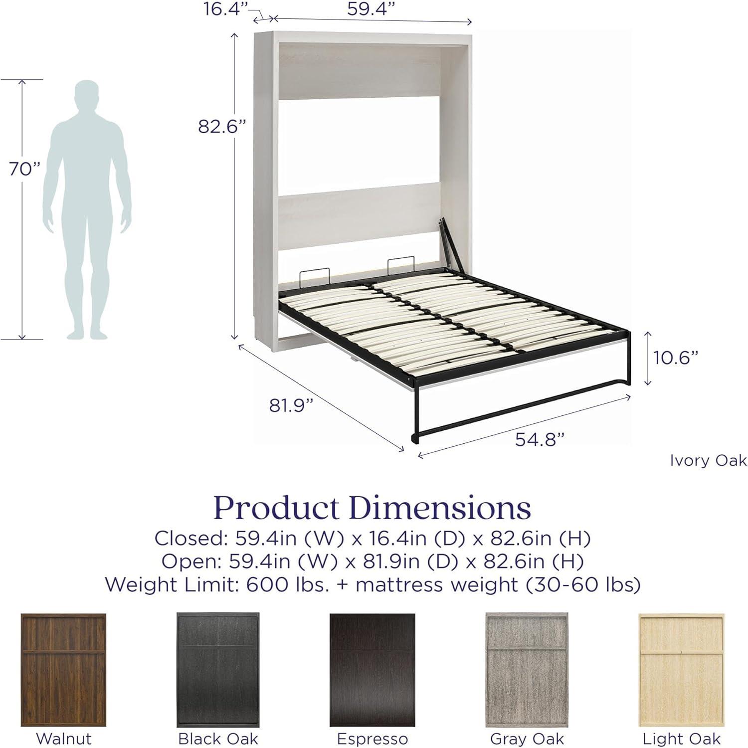 Columbia Walnut Full Size Murphy Bed with Storage and Slats