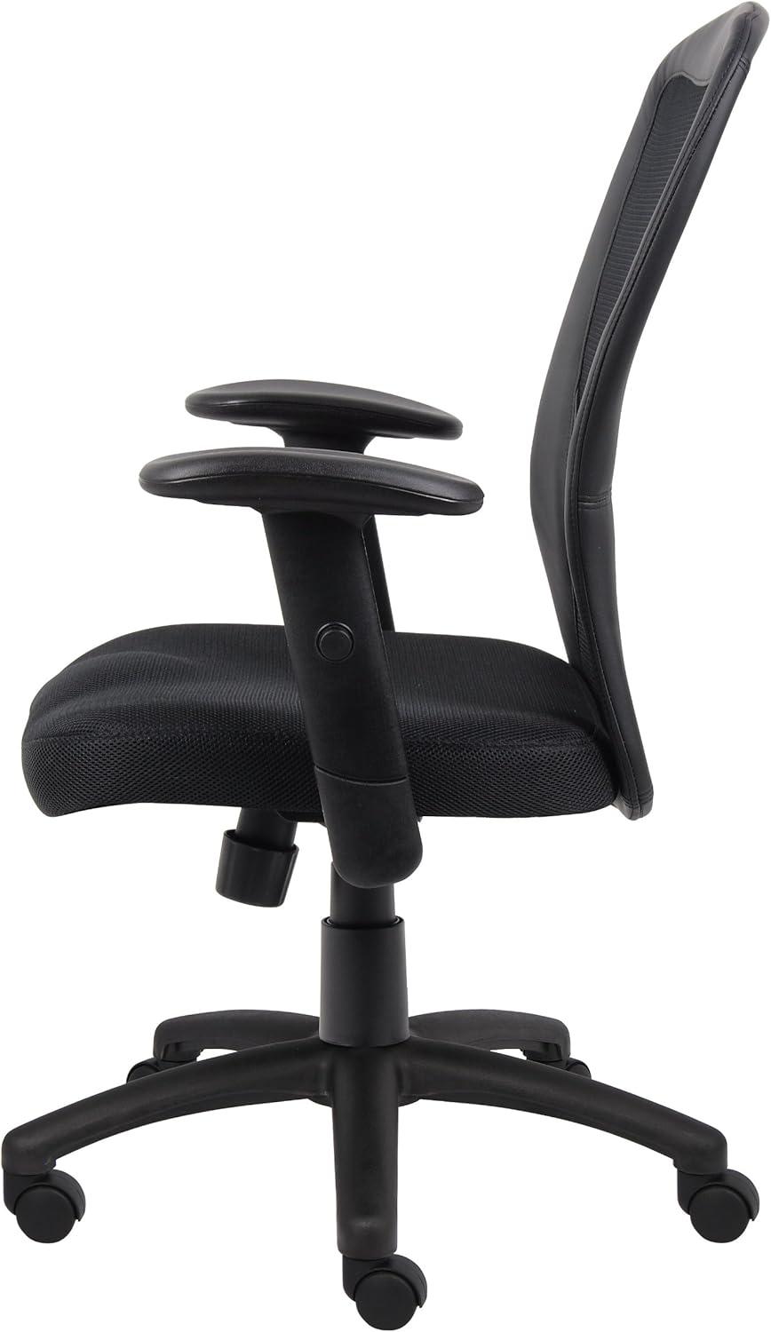 Mesh Task Chair with Adjustable Arms Black - Boss Office Products: Swivel, Ergonomic, Nylon Base