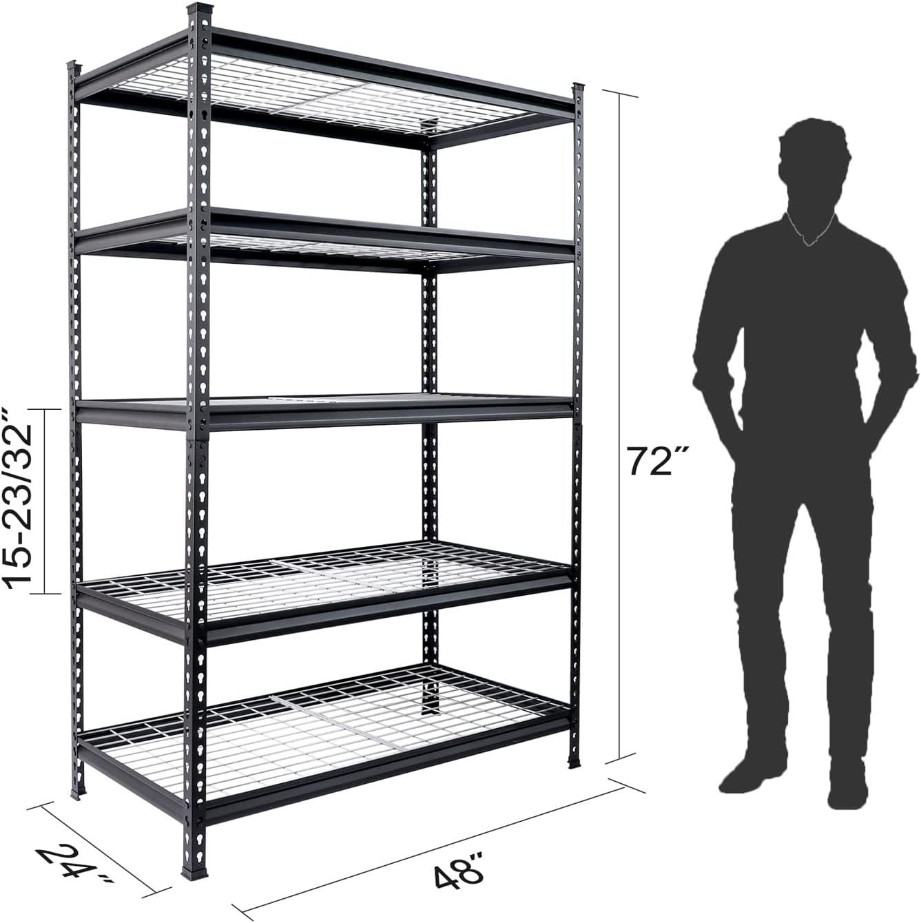 WORKPRO 5-Tier Metal Shelving Unit, 48”W x 24”D x 72”H, Heavy Duty Adjustable Storage Rack, 4000 lbs Load Capacity (Total), for Garage, Basement, Warehouse