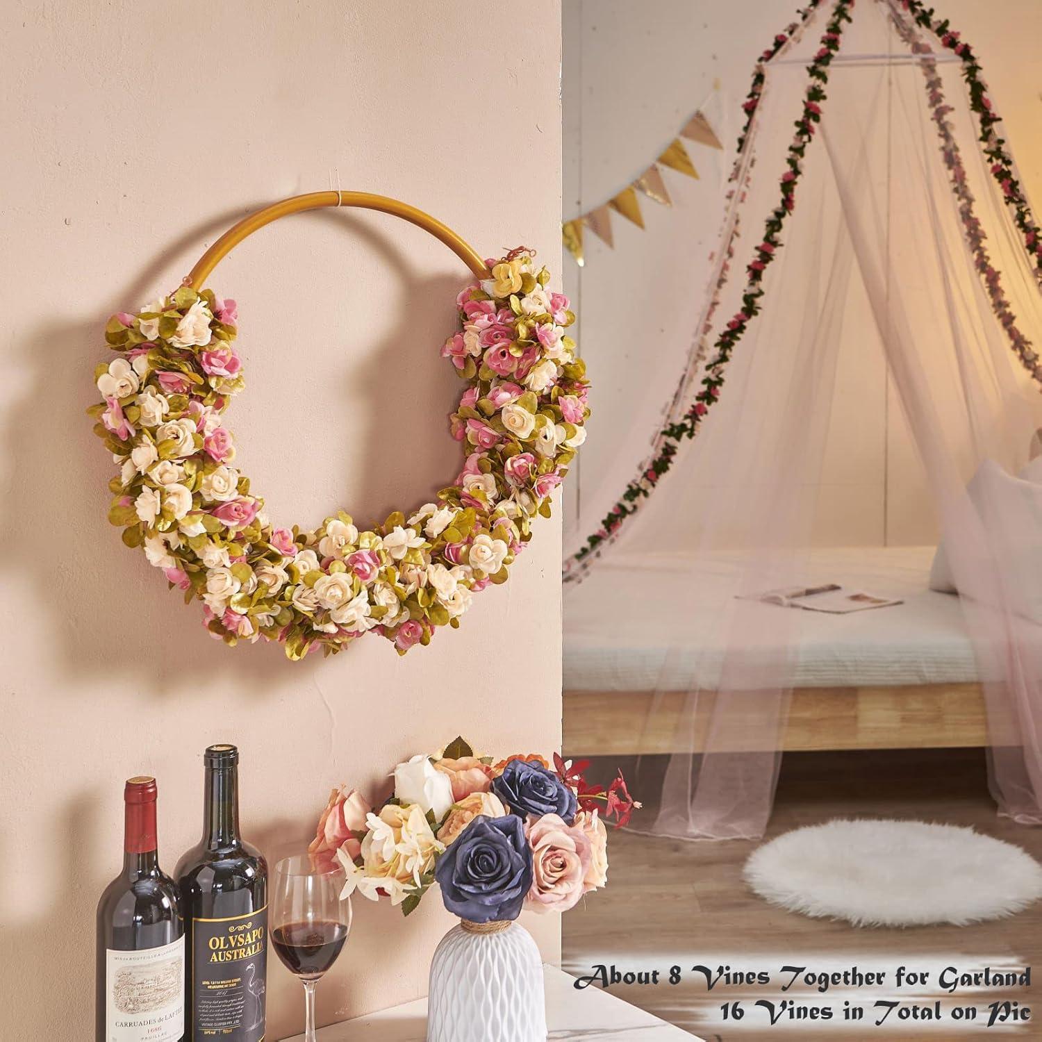 Flower Garland, Artificial Hydrangea Vine Flowers, Hanging Fake Hydrangeas Vine for Room Anniversary Wedding Birthday Christmas Wall Arch Decor, 2 Pcs, Floral Garland, Champagne Flower