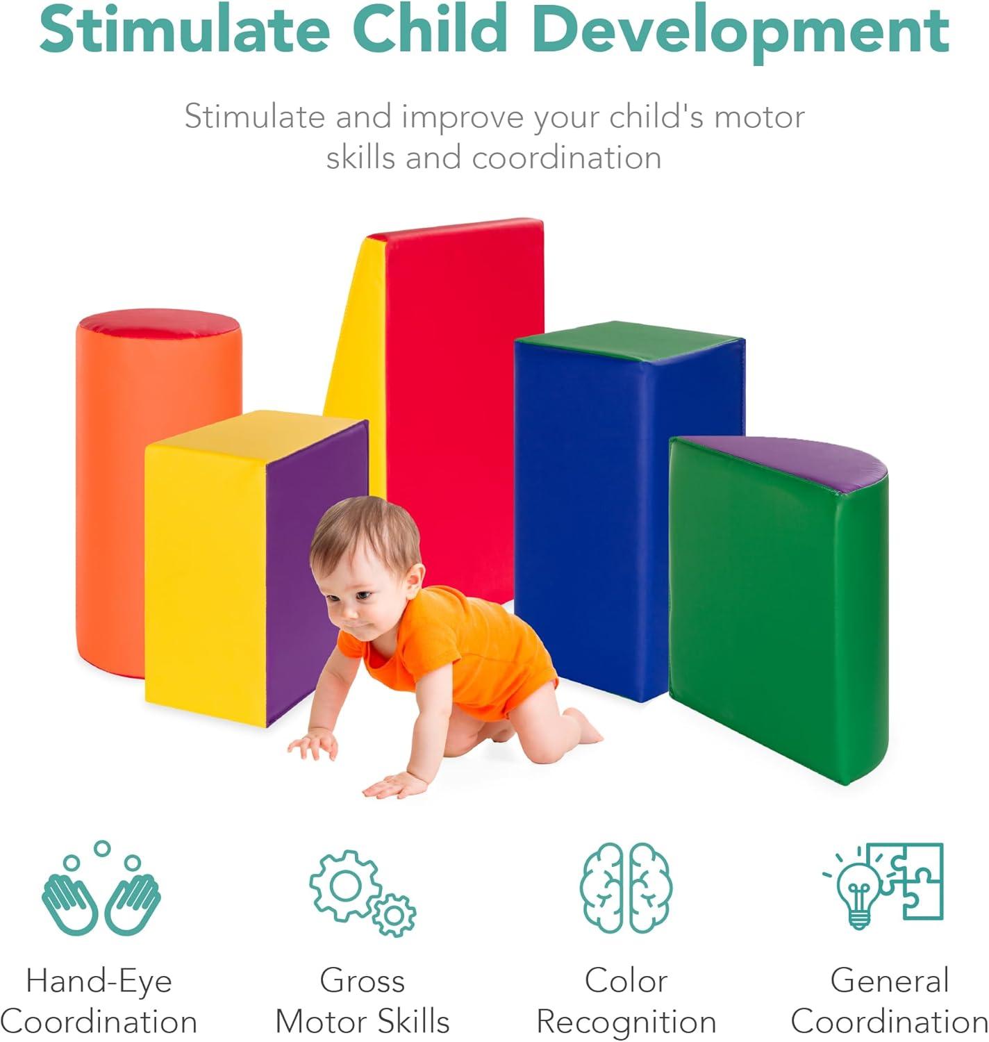 Best Choice Products 5-Piece Kids Climb & Crawl Soft Foam Block Playset Structures for Child Development - Multicolor