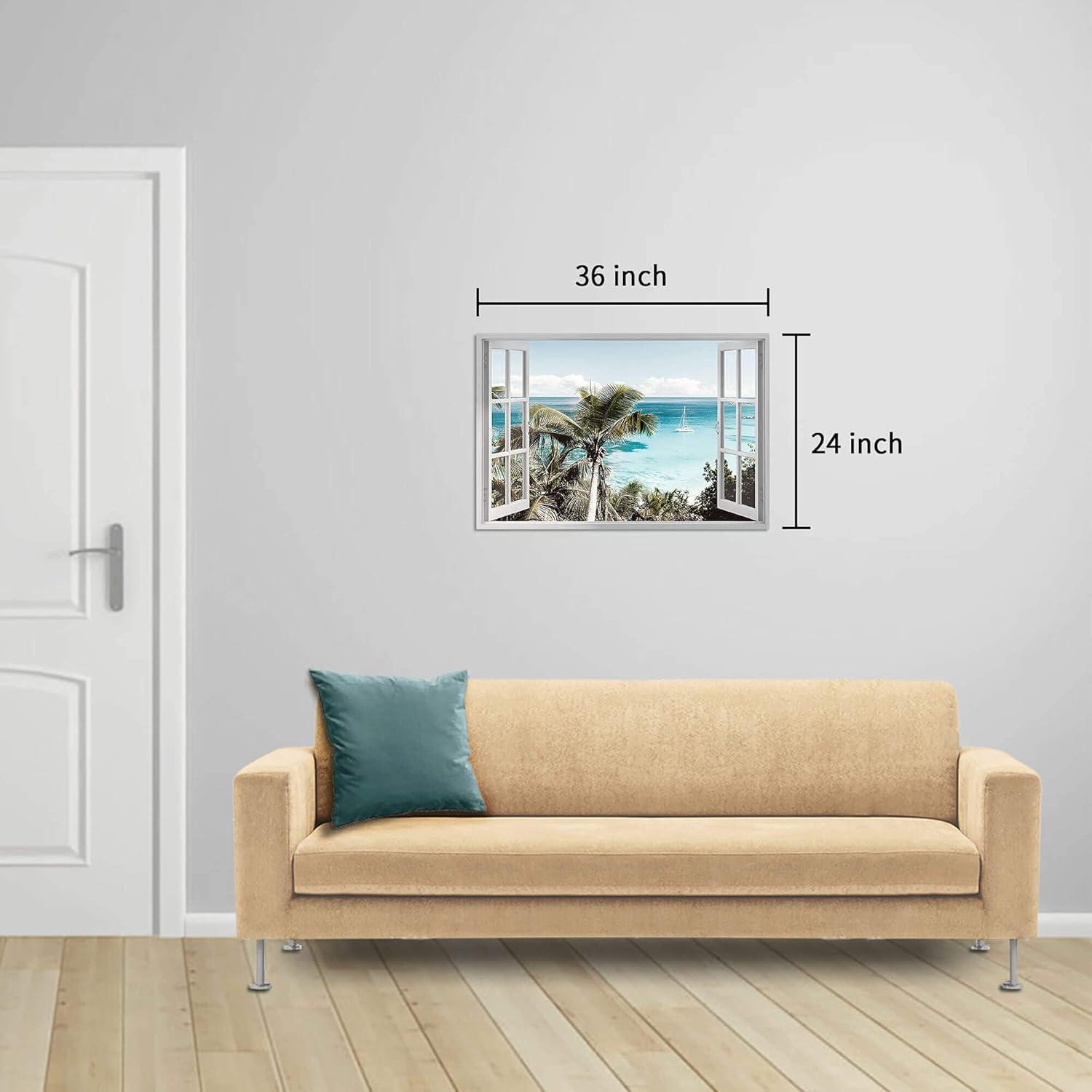 wall26 Canvas Print Wall Art Window View of Tropical Island Beach Paradise Nature Wilderness Photography Modern Art Rustic Scenic Colorful Ultra for Living Room, Bedroom, Office - 24"x36"