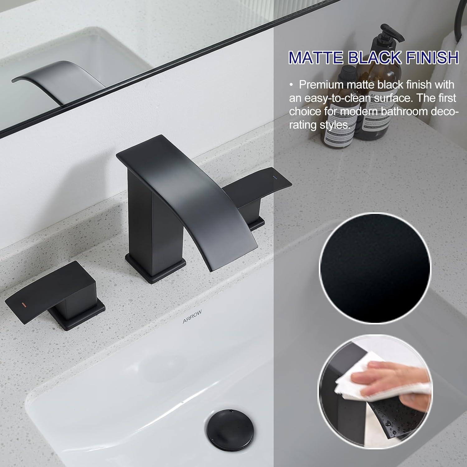 Matte Black Modern Waterfall 3-Piece Bathroom Faucet Set