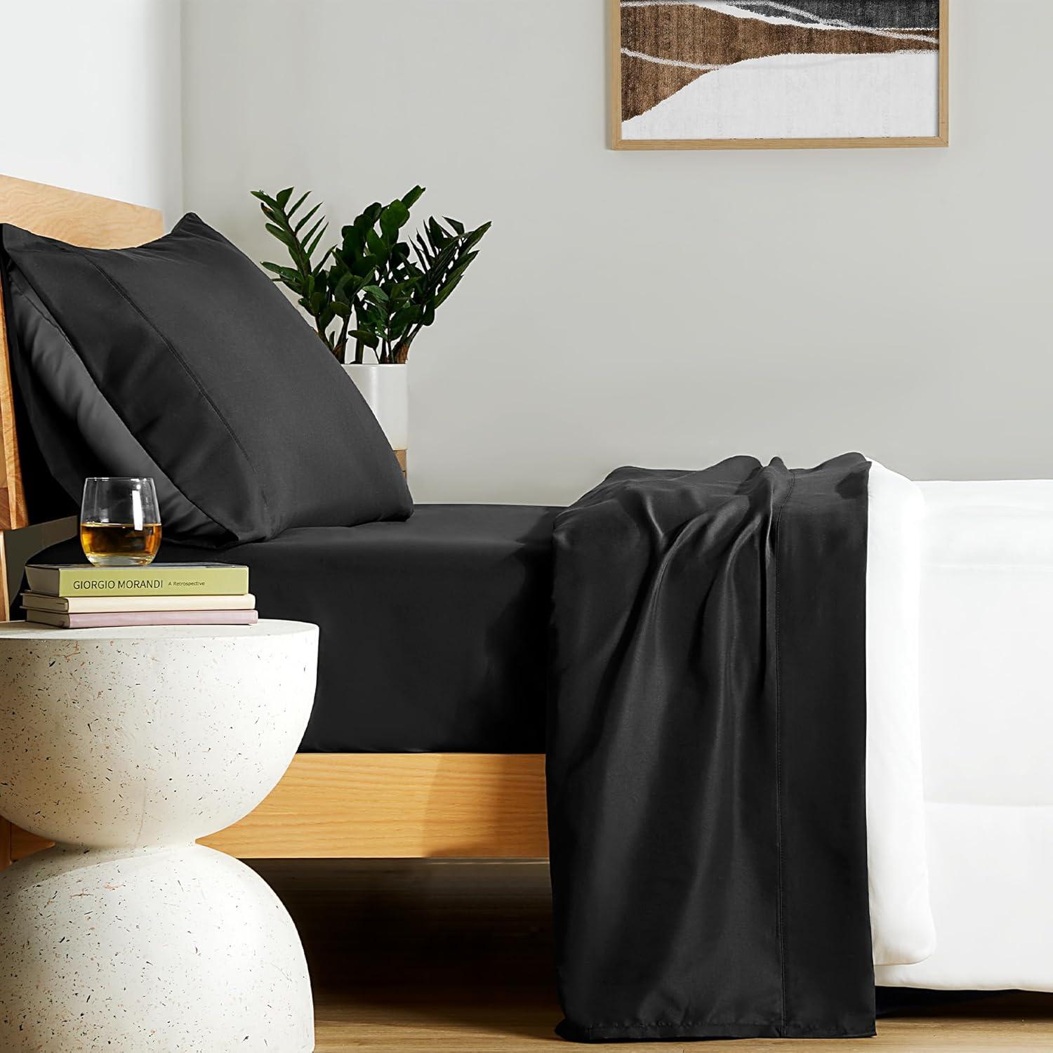 SLEEP ZONE Queen Sheets Black - Super Soft Sheets for Queen Size Bed, 4 Pieces Hotel Luxury Queen Sheet Set, Easy Care Microfiber Bed Sheet Set