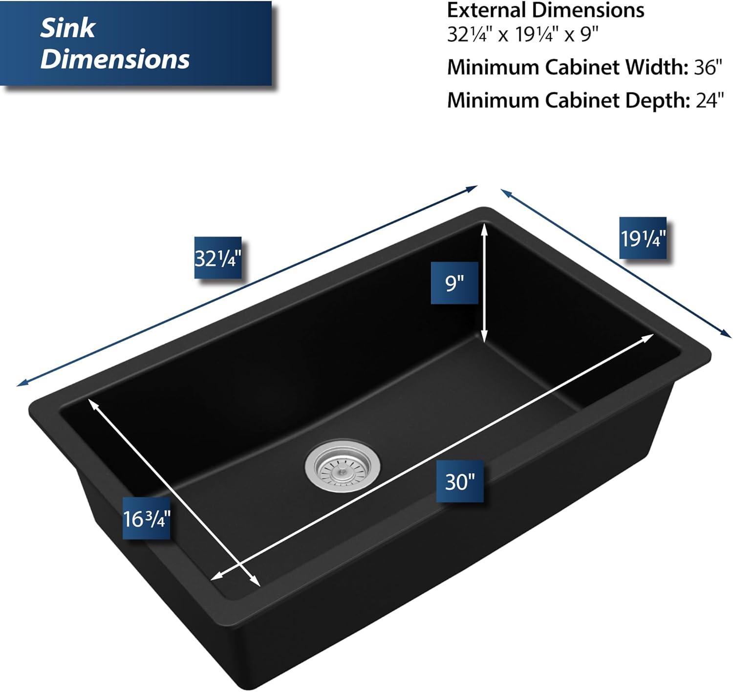 Karran Quartz 32-1/4'' X 19-1/4'' Large Single Bowl Undermount Kitchen Sink