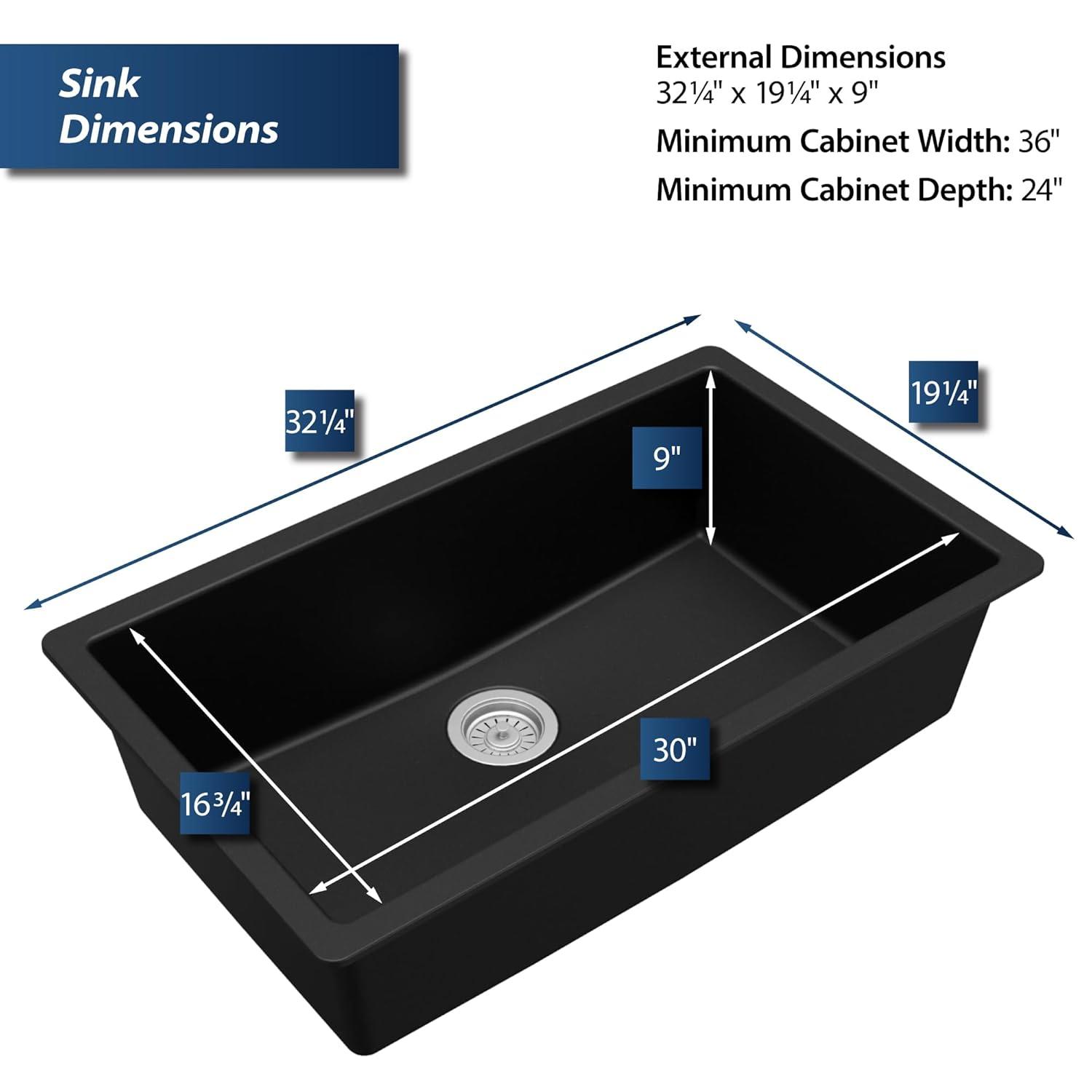 Karran Quartz 32-1/4'' X 19-1/4'' Large Single Bowl Undermount Kitchen Sink
