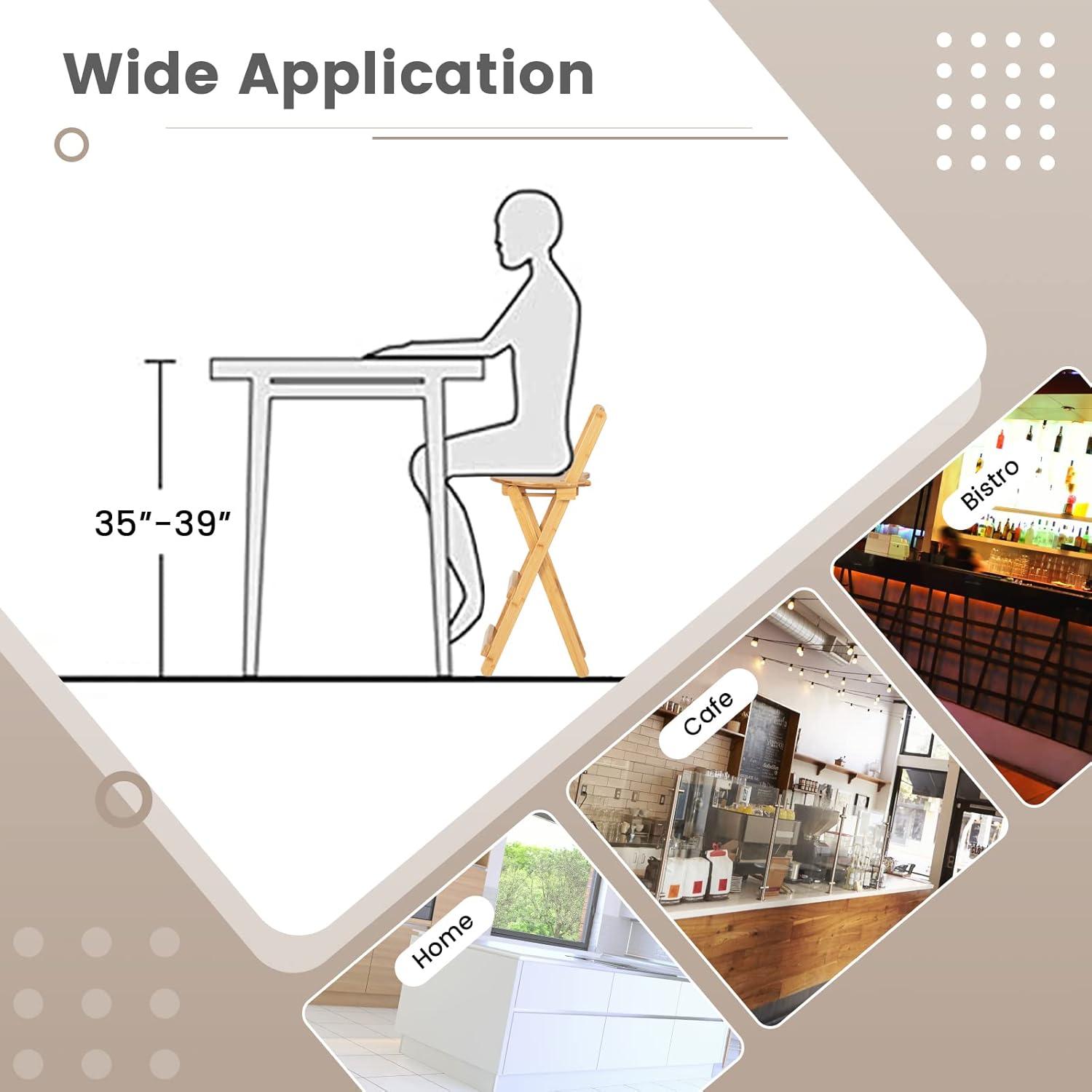 Costway Set of 2 Bamboo Folding Barstools Counter Height Dining Chairs Installation Free