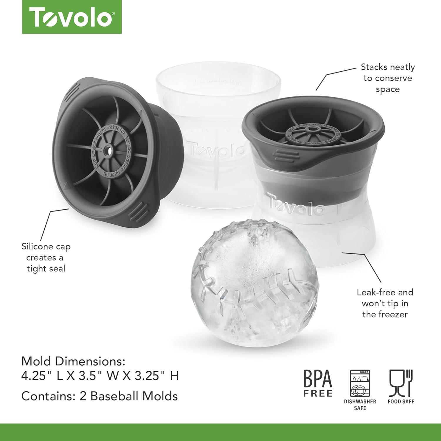 Tovolo Silicone Ice Mold, Baseball Large Ice Molds for Cocktail Drinks, 2 Pack