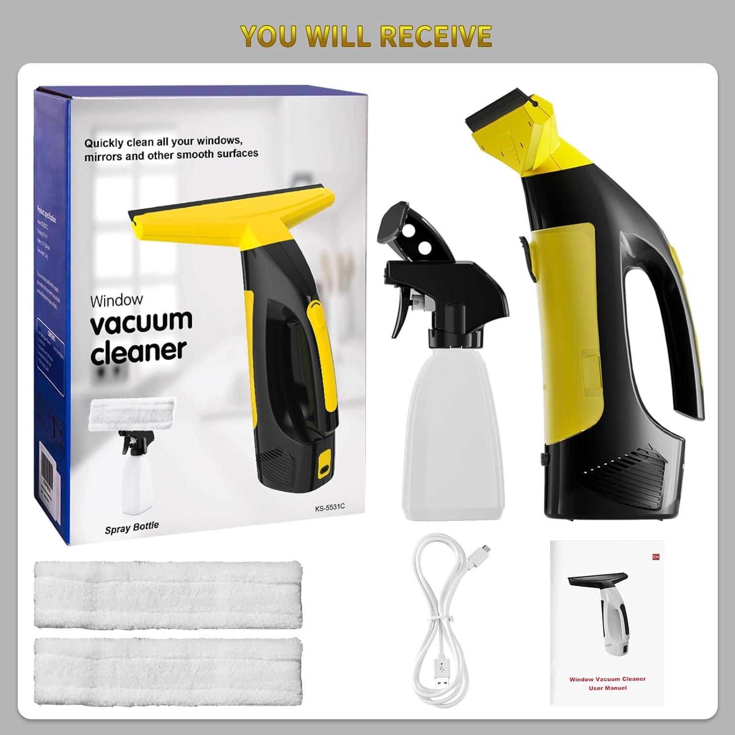 Cordless Black and Yellow Rubber Blade Window Vacuum Squeegee