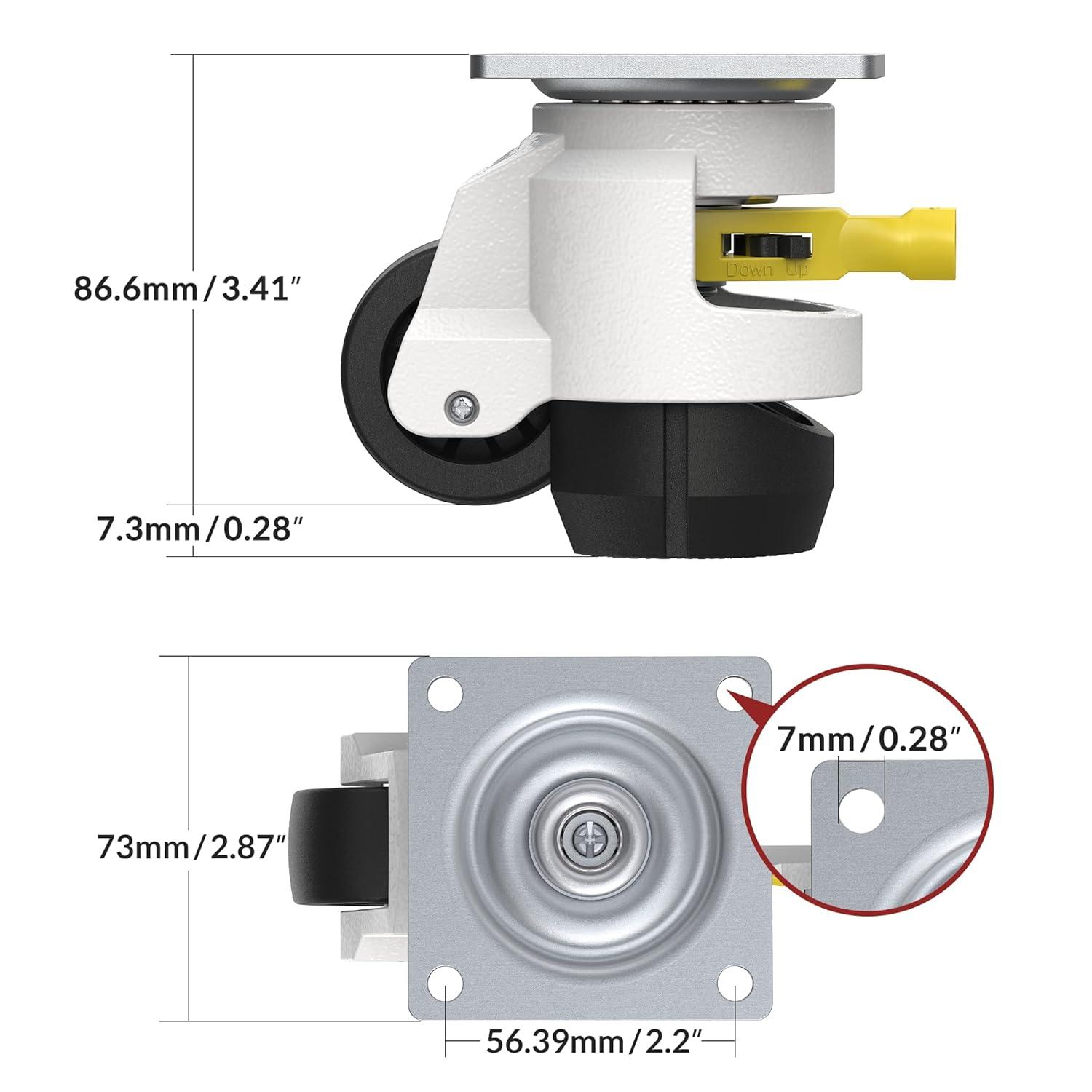 HOLKIE Leveling Caster Wheels set of 4,Heavy Duty Industrial Workbench Wheel with Adjustable Leveling Pads,Total Capacity 2200 Lbs