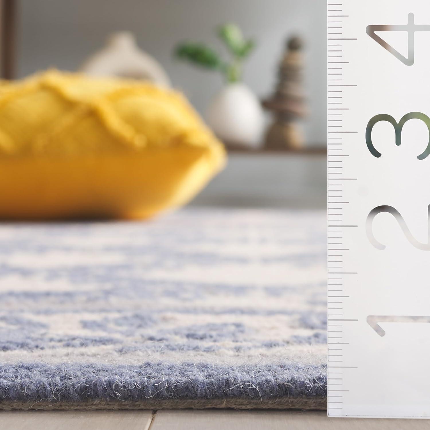 SAFAVIEH Chelsea Alecia Geometric Borders Wool Area Rug, Ivory/Light Blue, 8'9" x 11'9"