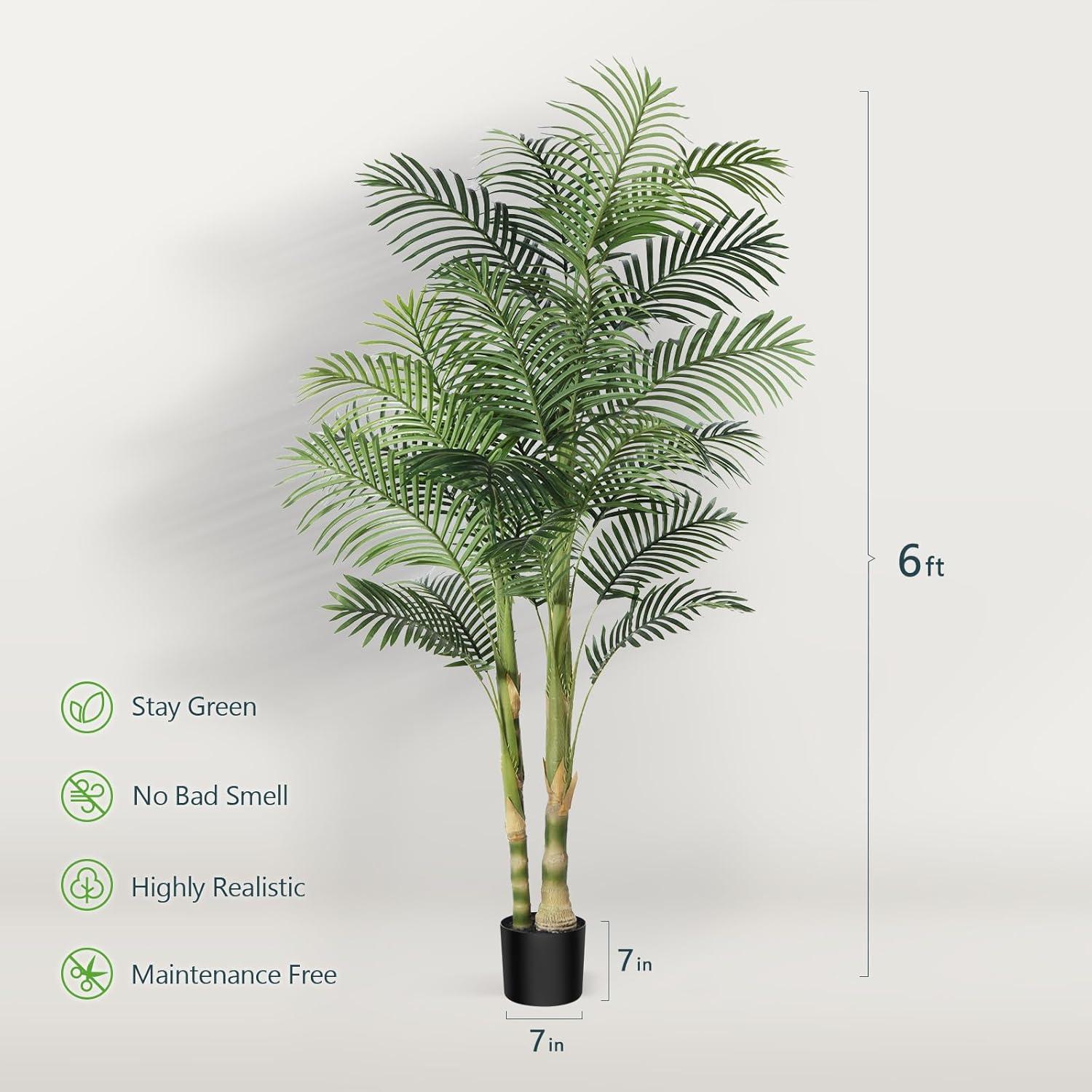 Kazeila Artificial Plants Indoor - 6FT Fake Golden Cane Palm Tree with Dense Lifelike Foliage - Perfect for Home, Office & Apartment Decor