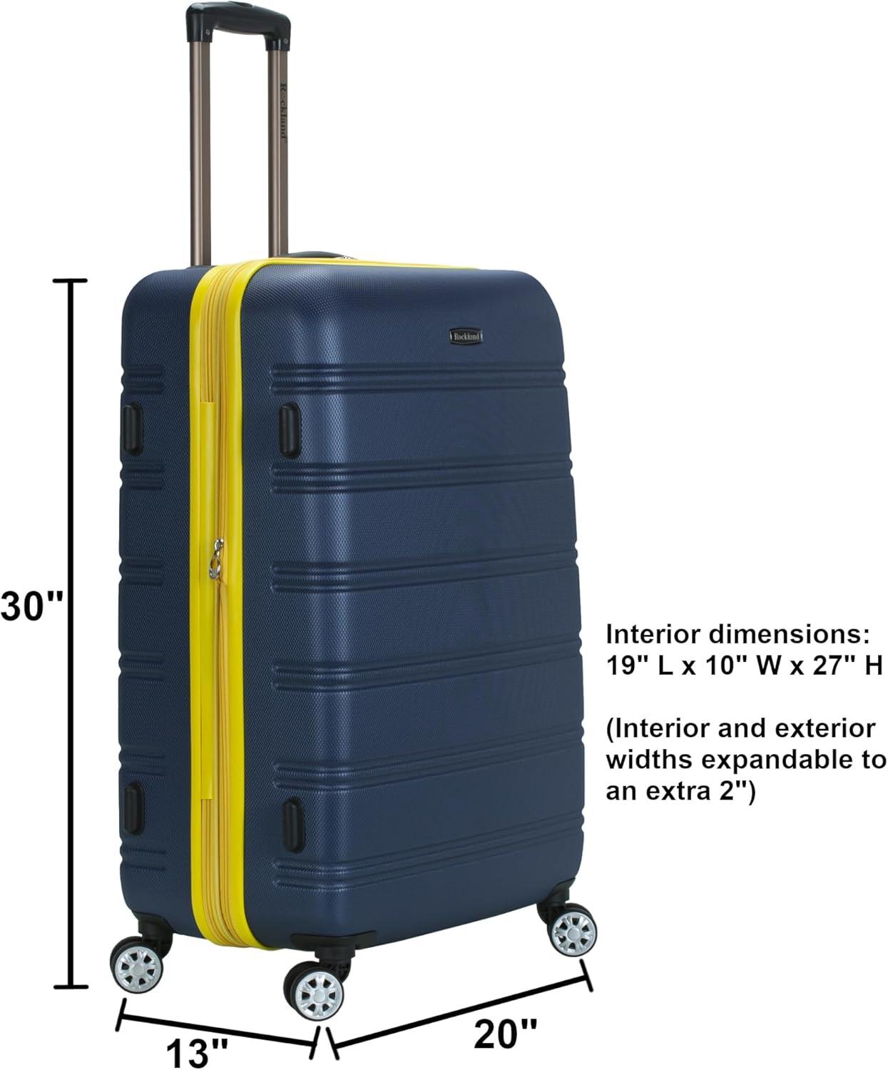 Rockland Melbourne Hardside Expandable Luggage with Spinner Wheels Navy Checked Large 28"