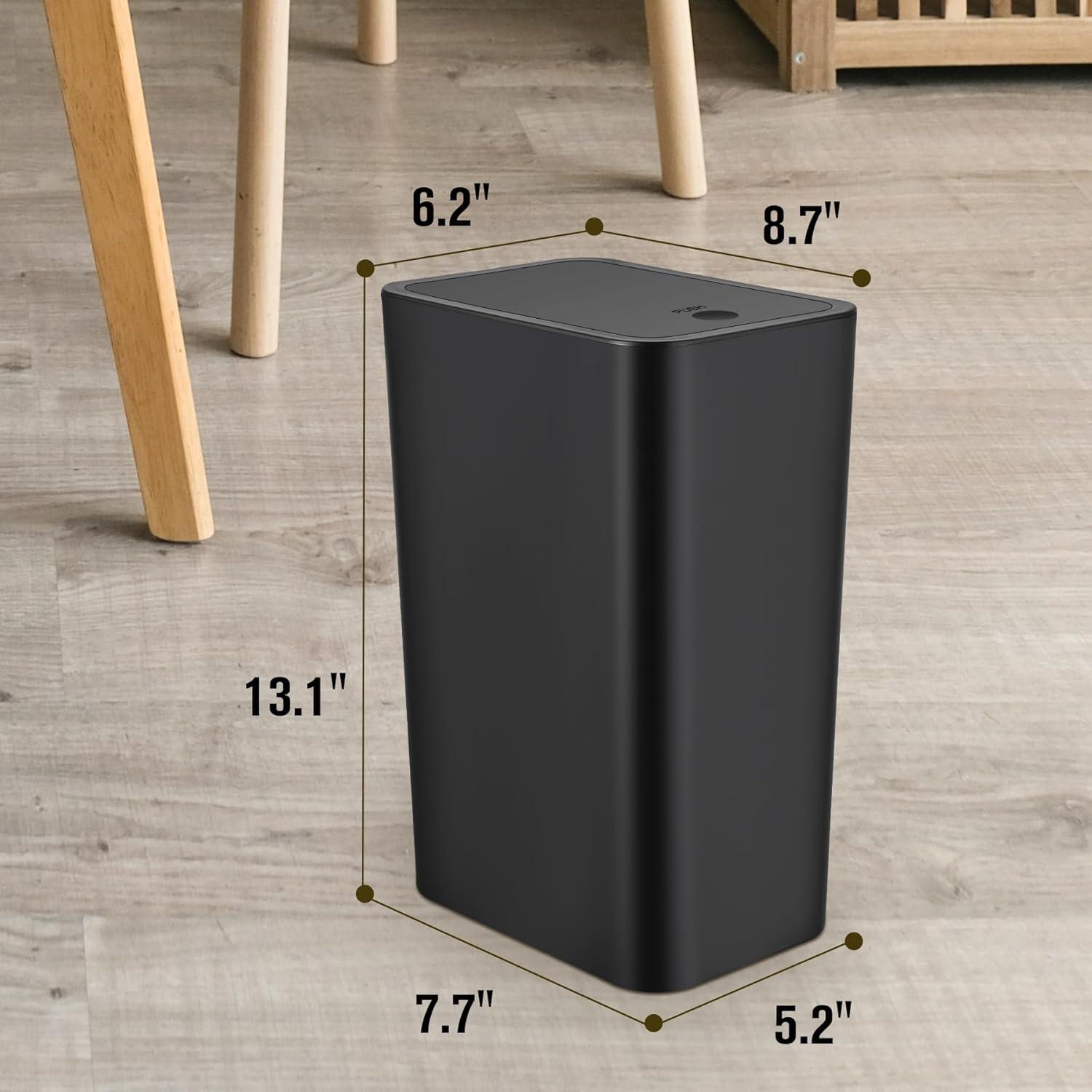 Black Plastic Slim Trash Can with Press Lid