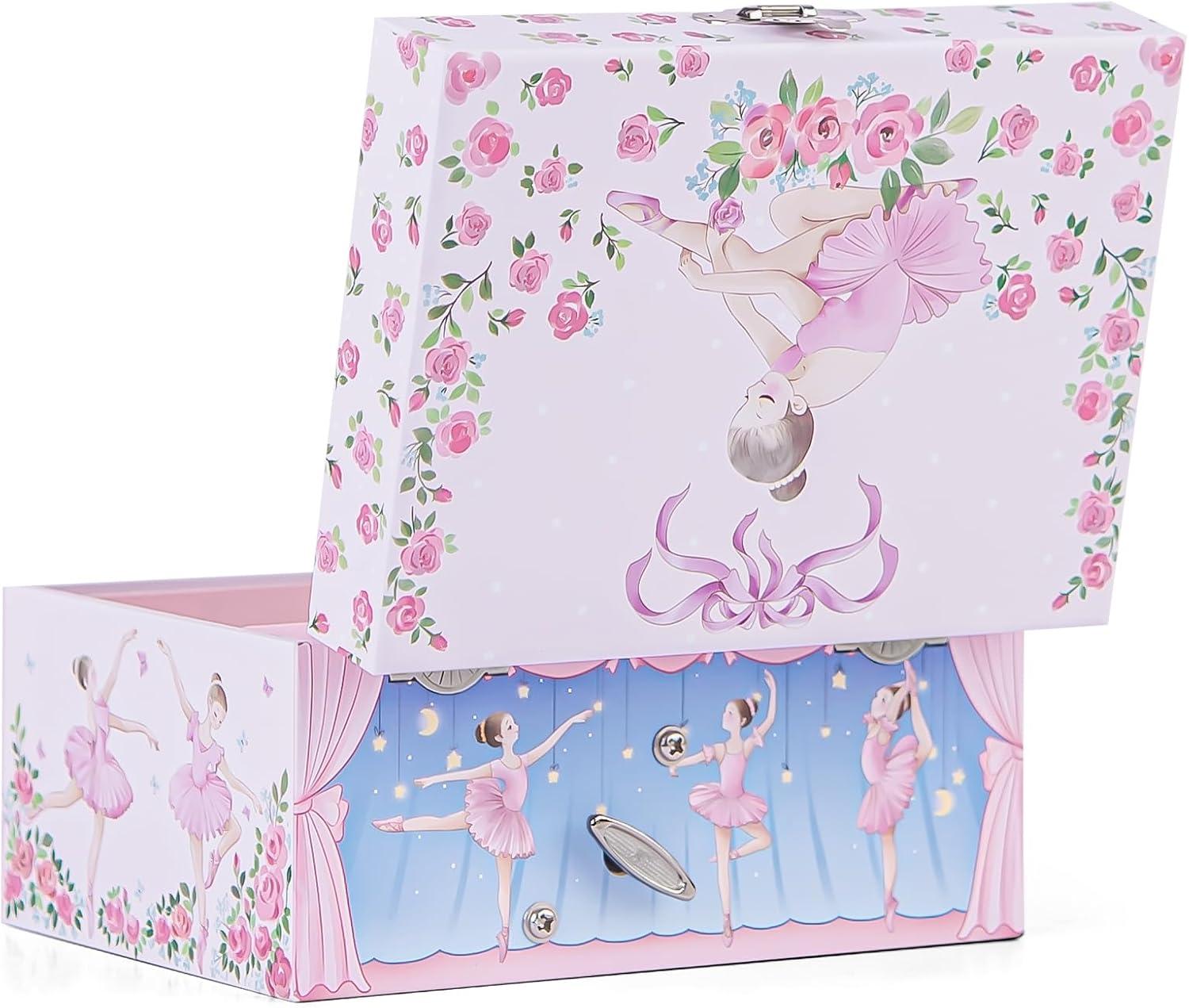 Jewelkeeper Girl's Musical Jewelry Storage Box with Spinning Ballerina Figurine, Pink