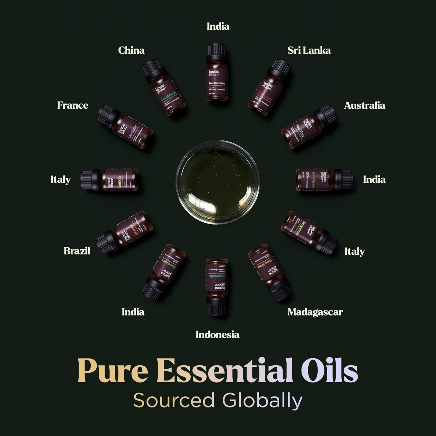 Lagunamoon 10-Pack Organic Essential Oils Set, 10mL, Top 10 Scents for Aromatherapy, Massage, Candle Making, Soap Scents, Office, Skin & Hair Care