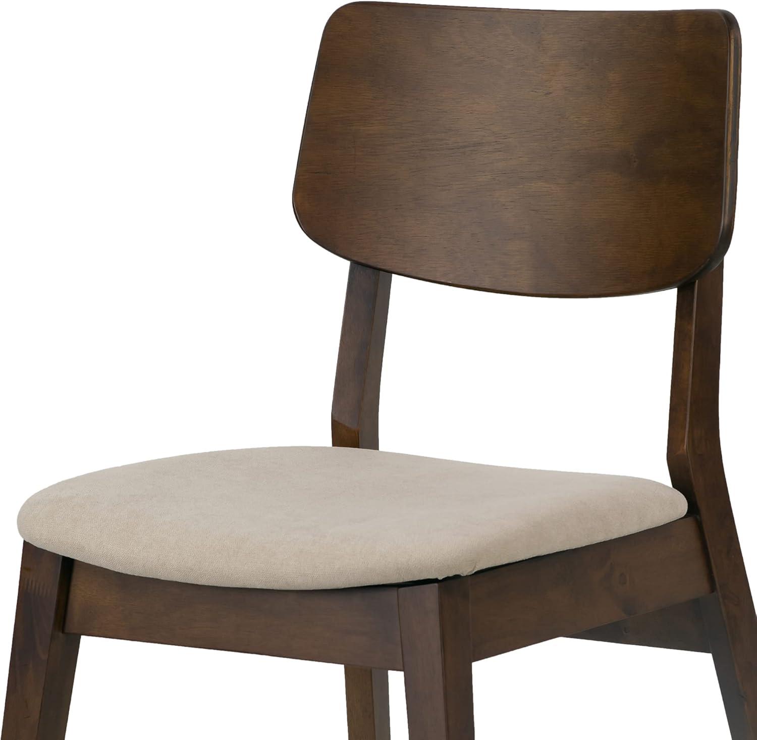 Astin Dark Brown Wood Dining Chairs with Beige Upholstered Seats, Set of 2