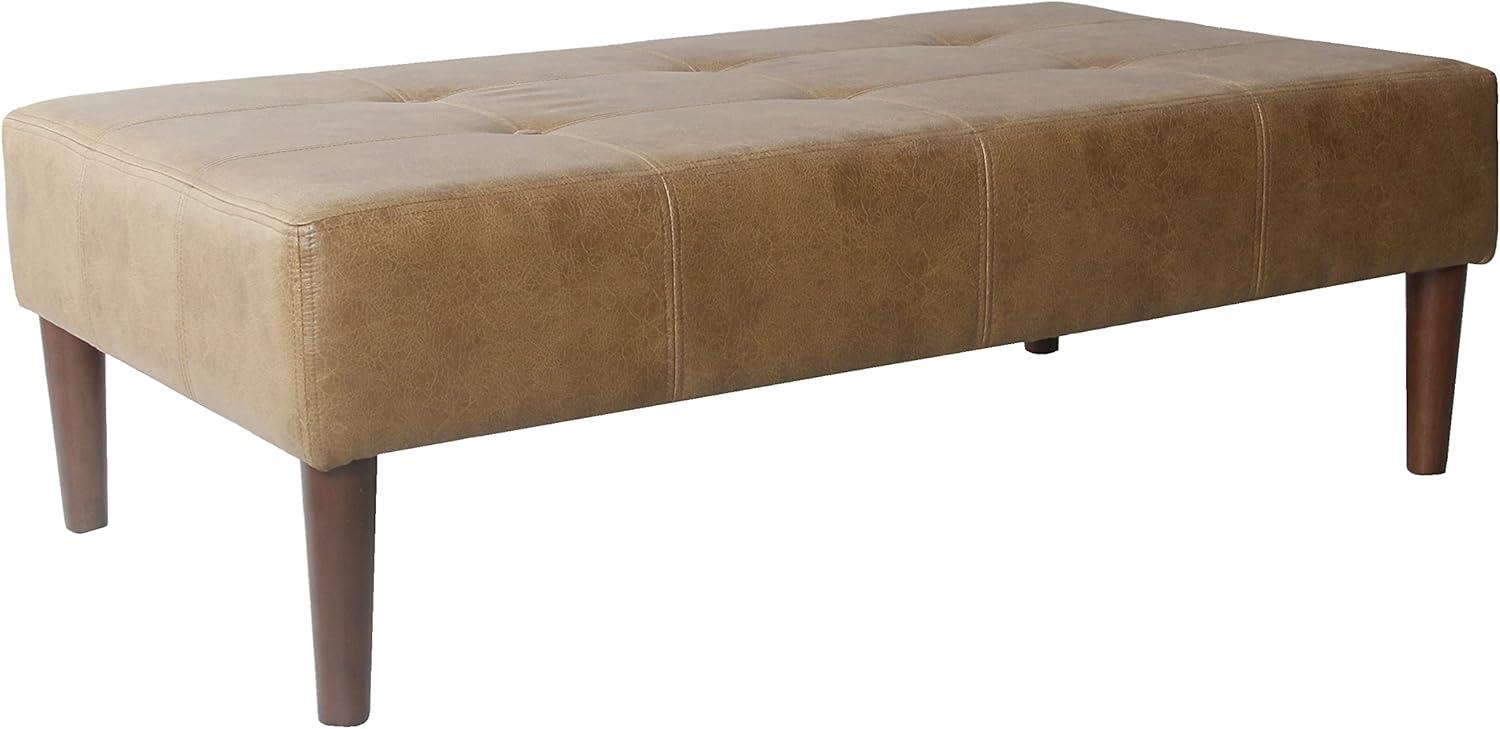 Adryanah Tufted Coffee Table Ottoman Bench - Light Brown Faux Leather